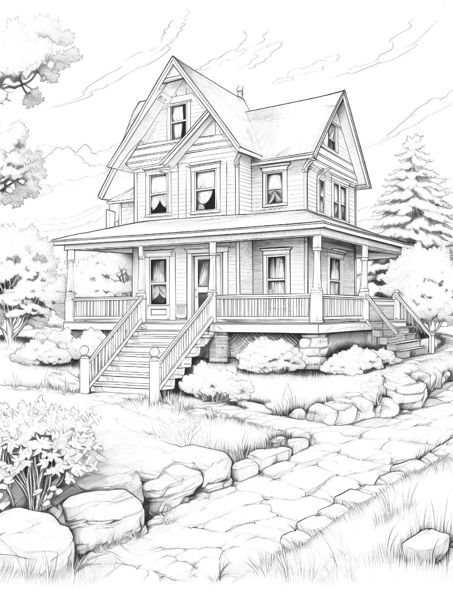Escape to the Countryside: A Country Houses Coloring Book for Relaxation & Joy