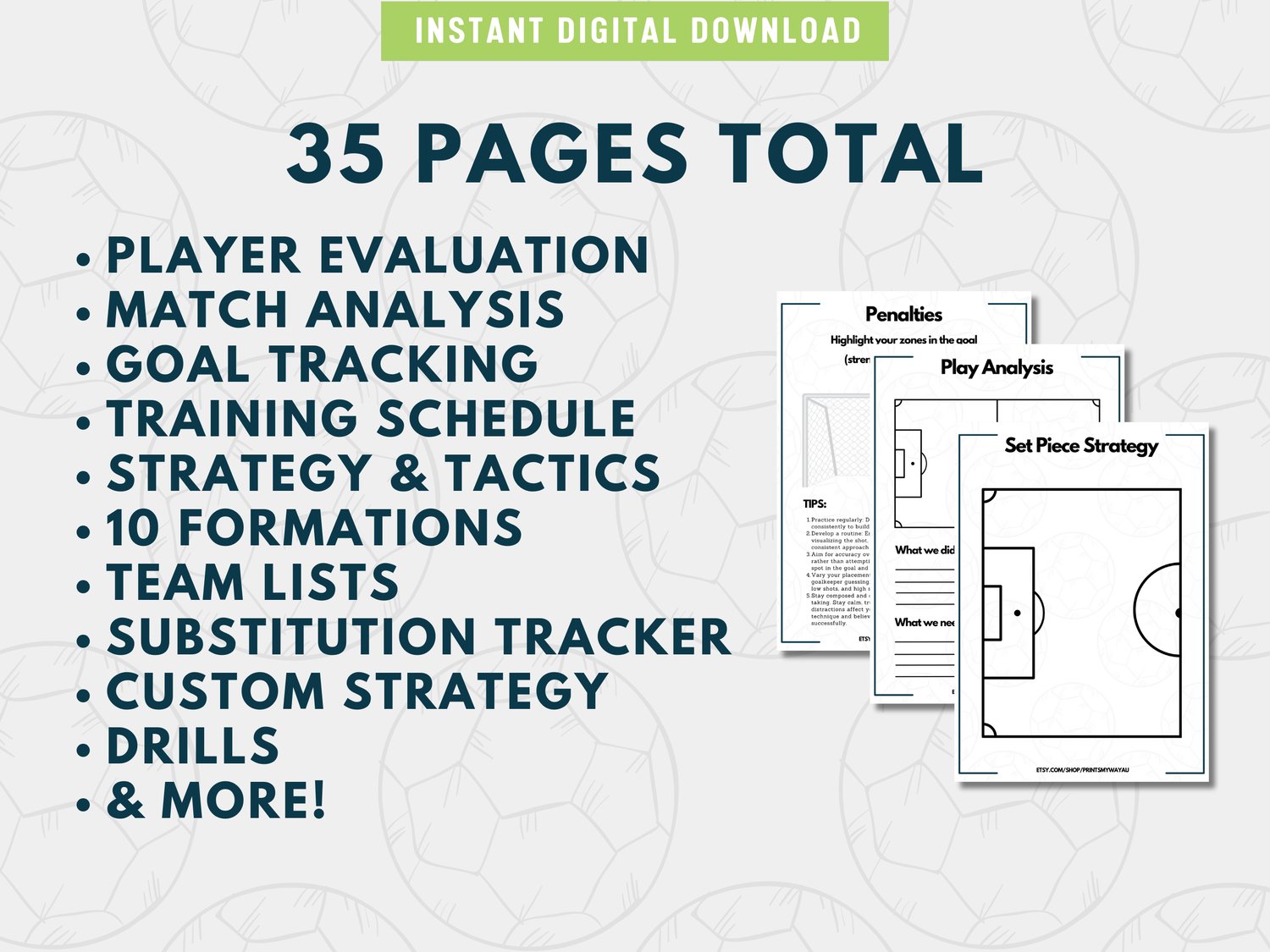 Football coaching sheets printable bundle with 35 pages and unlimited printing