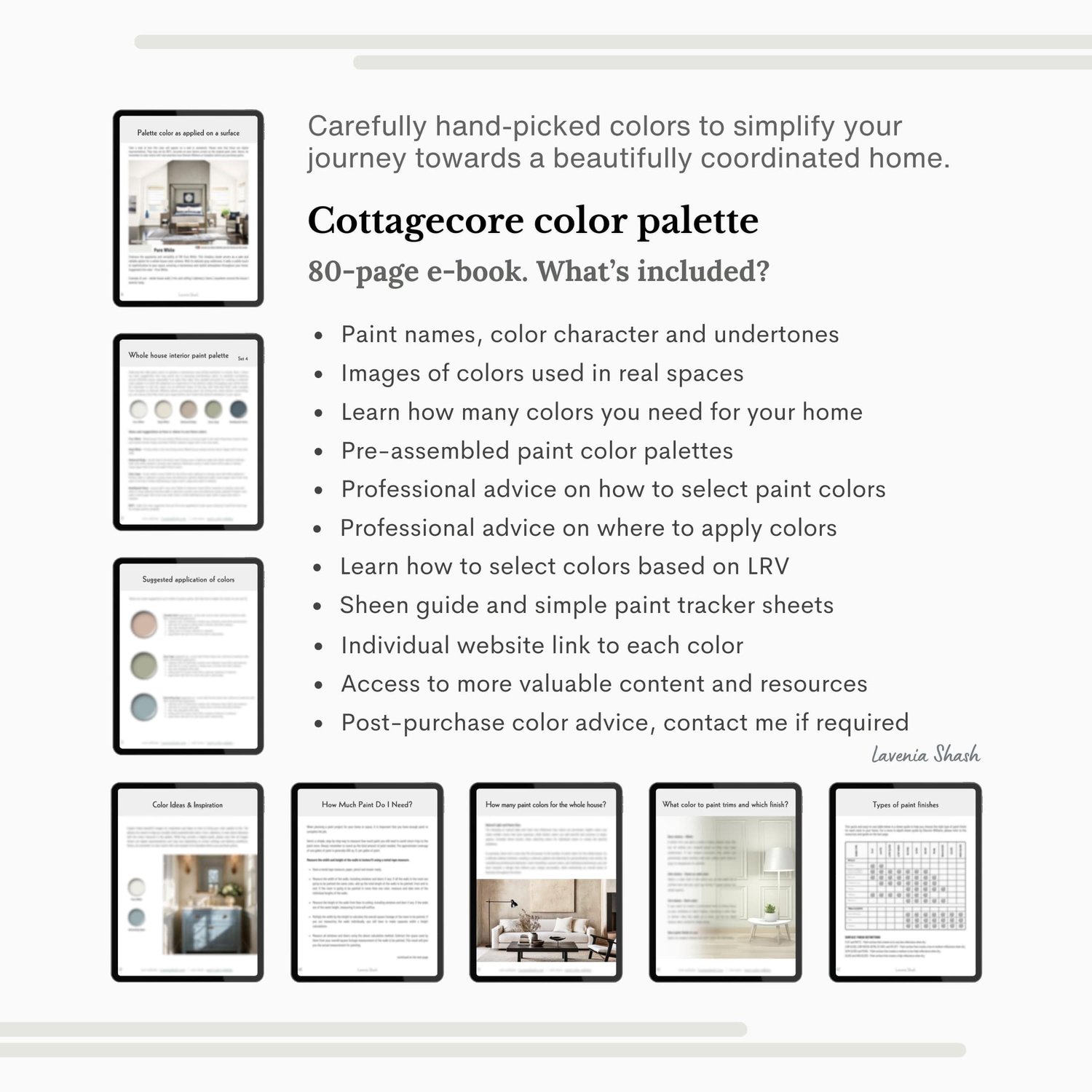 Professionally curated Cottagecore interior design color scheme with Sherwin Williams paint colors. Color Palette created by Lavenia Shash.