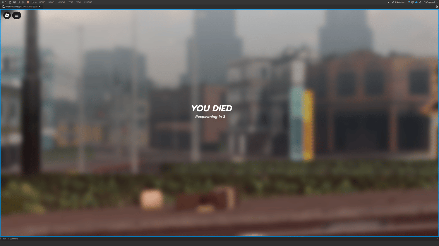 Roblox combat game death screen UI
