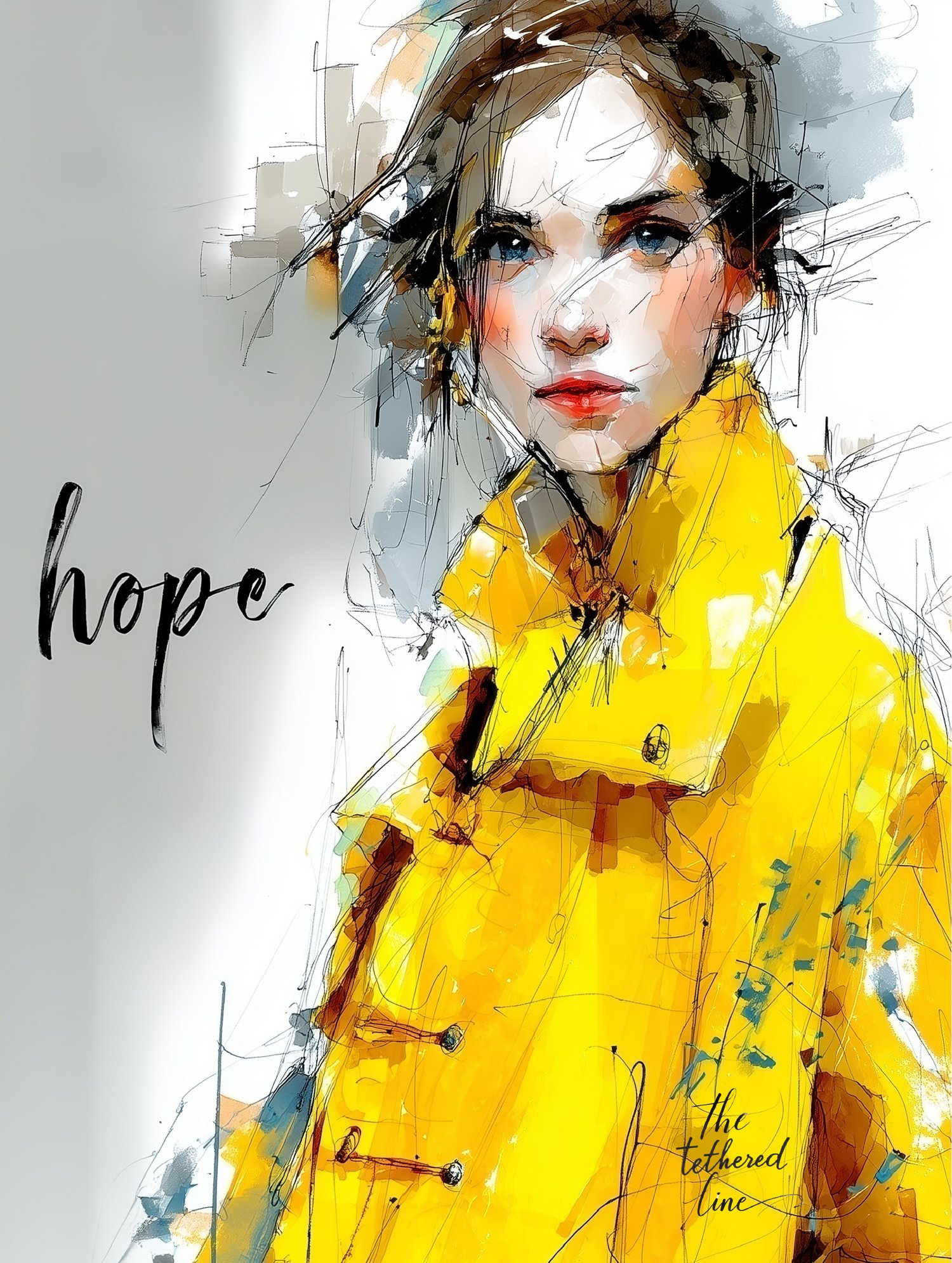 Digital poster by The Tethered Line — In Her Words Collection — stylized portrait emphasizing women’s empowerment