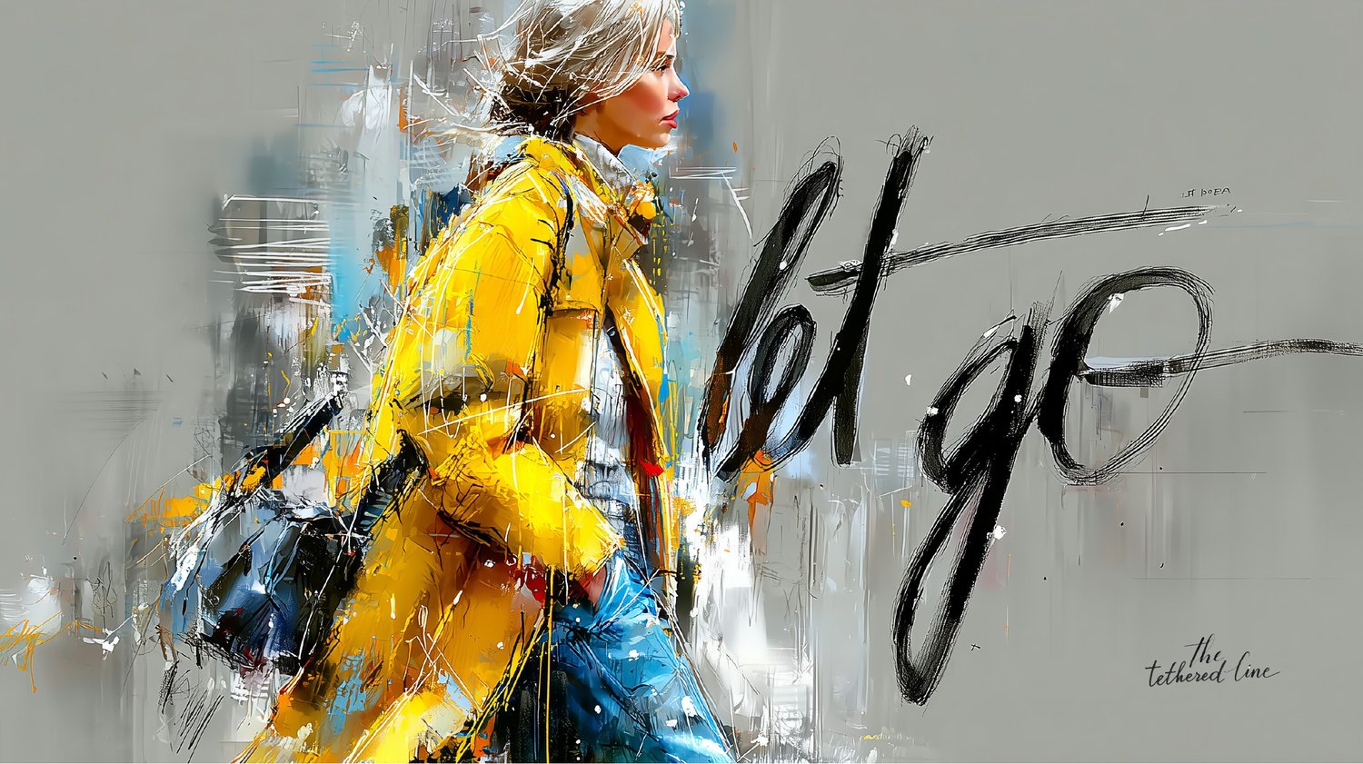 Digital print by The Tethered Line — In Her Words Collection — female portrait with bold graphic lines and text overlay