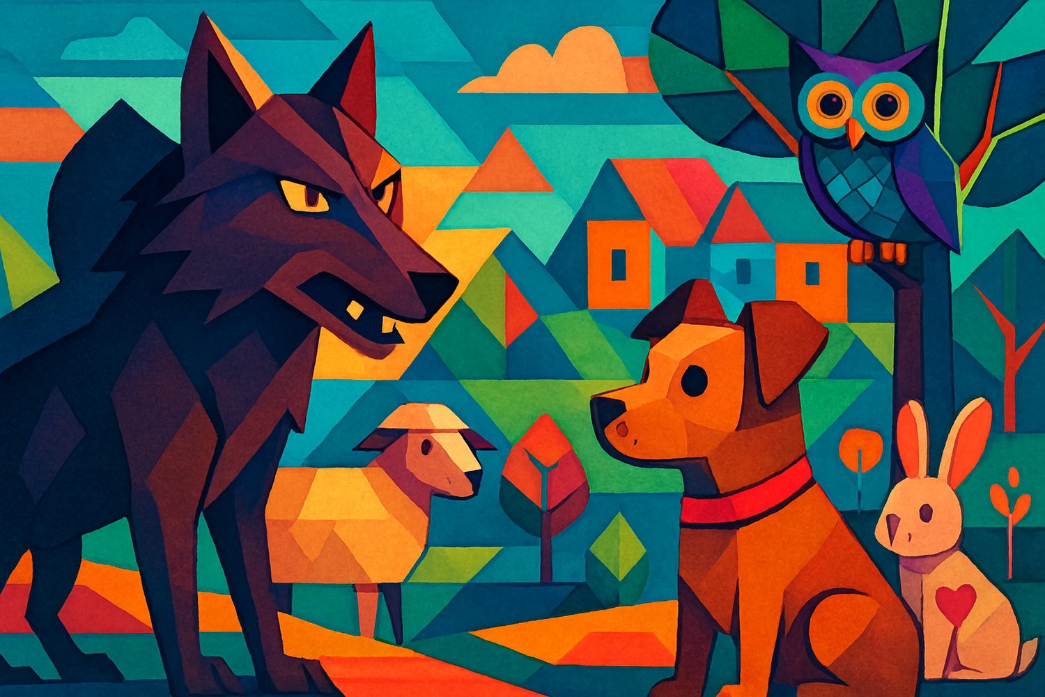 dierenfabel over de wolf en de hond