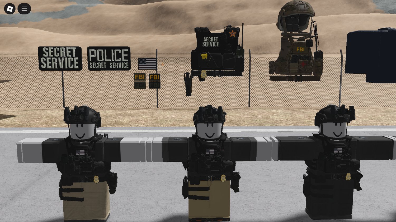 Roblox FBI gear with jacket, vest, and helmet