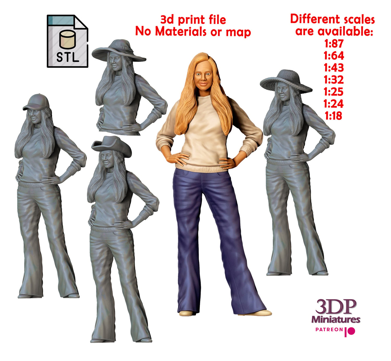 3DP MIniatures, N6 woman from 60s posing with cars