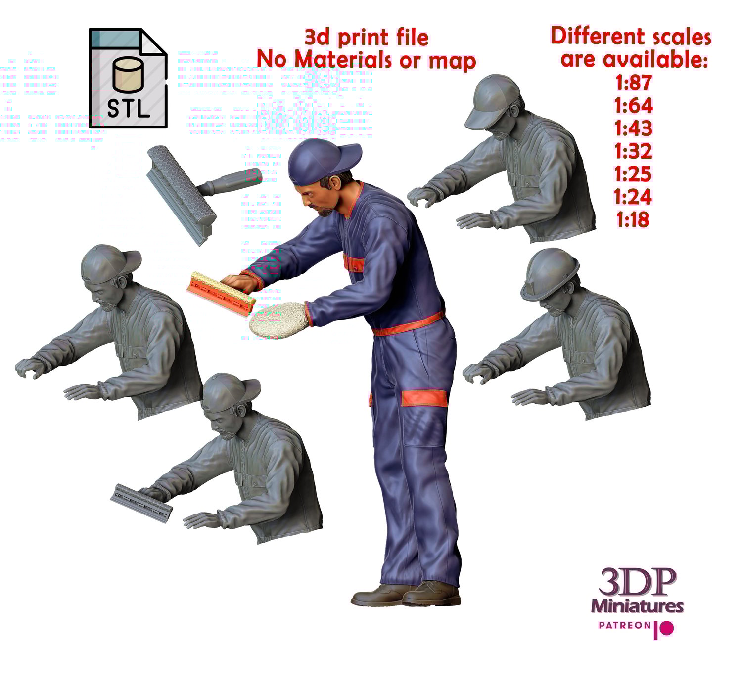 3DP Miniatures, N4 gas station workers with Squeegee