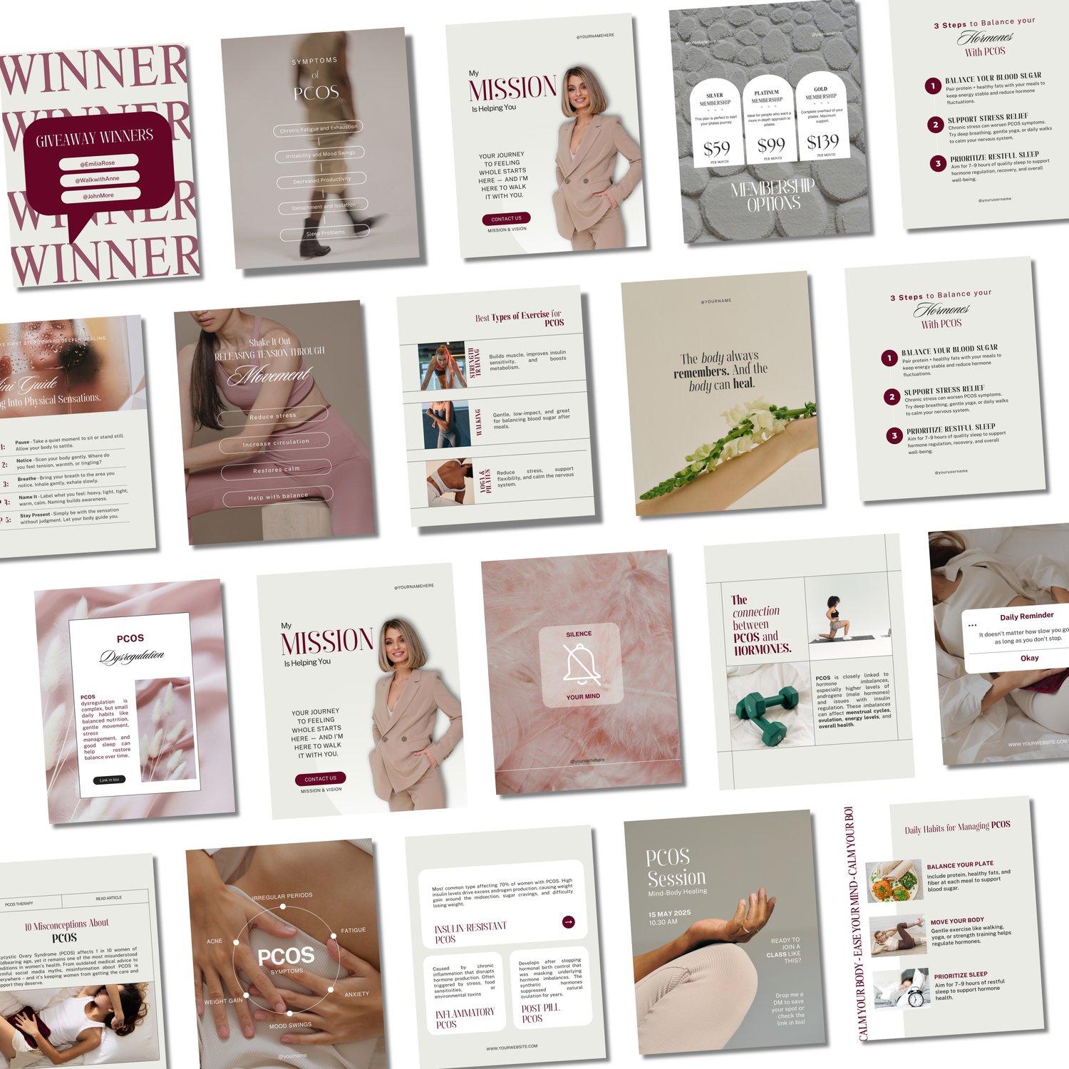PCOS Instagram Templates: Women's Health Social Media Content (Canva ...
