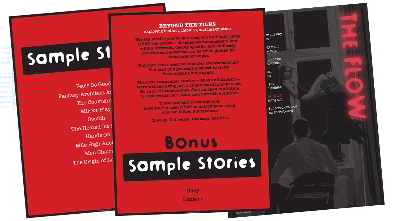 Divider pages showing the titles of the sample stories; a glimpse of the bonus poem thats included with the purchase