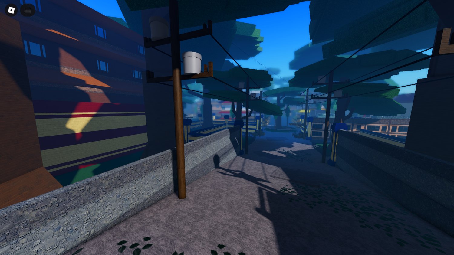 Roblox Hidden Leaf Village timber buildings and narrow alleys