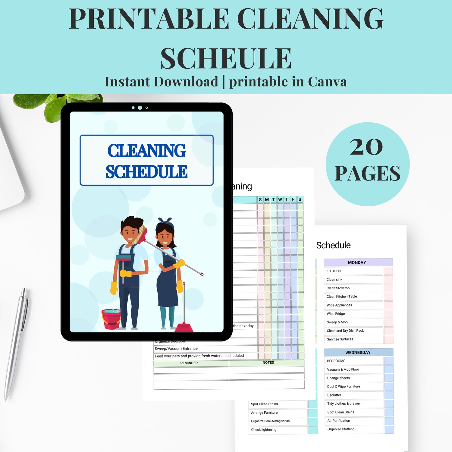 Printable Cleaning Schedule, Editable Chore Chart Template Household ...