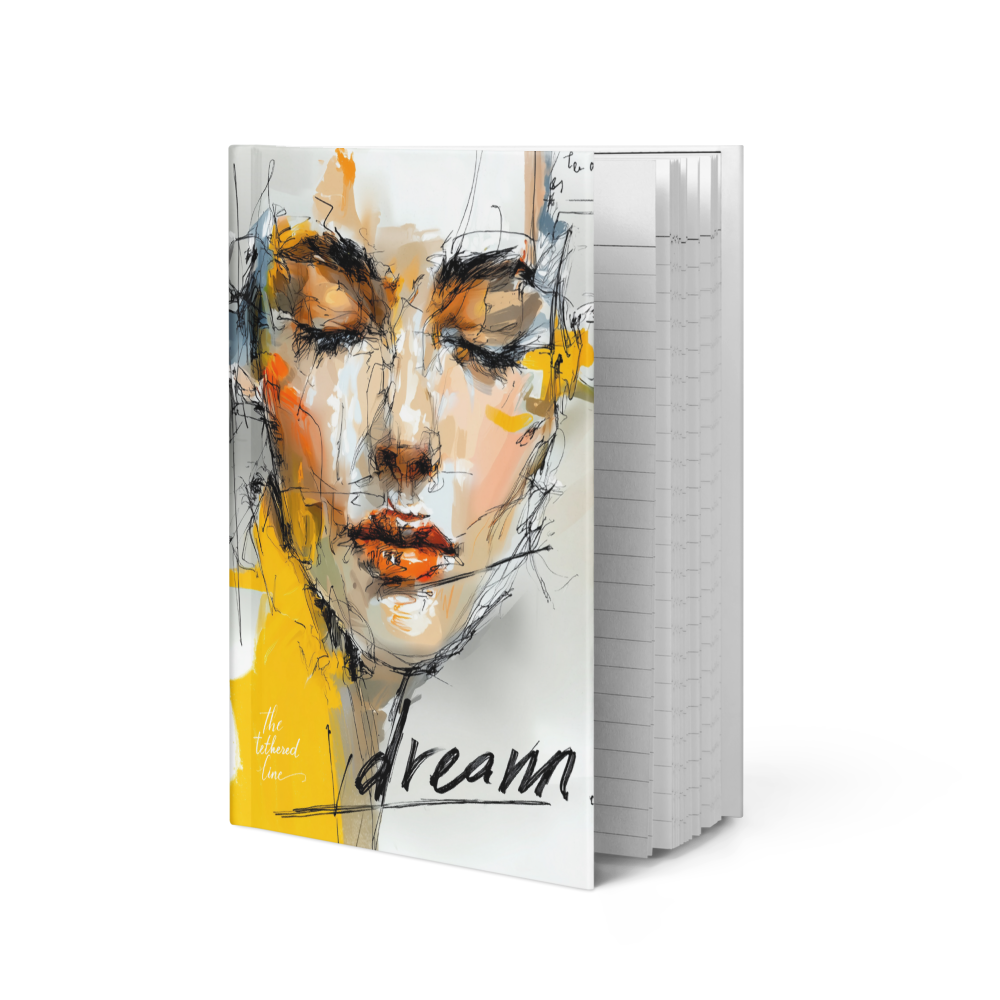 Journal featuring abstract portrait artwork from The Tethered Line — In Her Words collection.