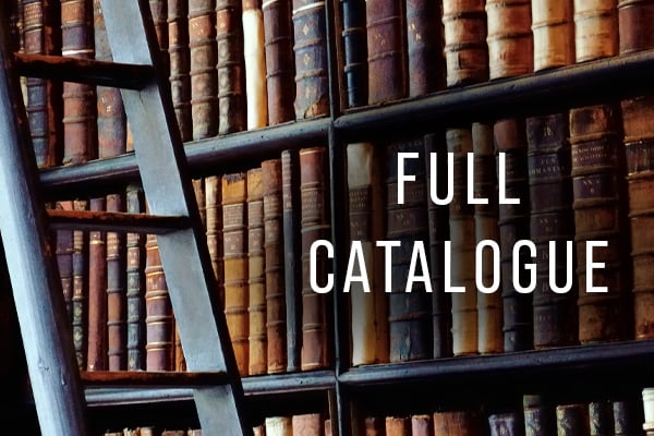 A ladder next to bookshelves filled with books and the words "Full Catalogue"