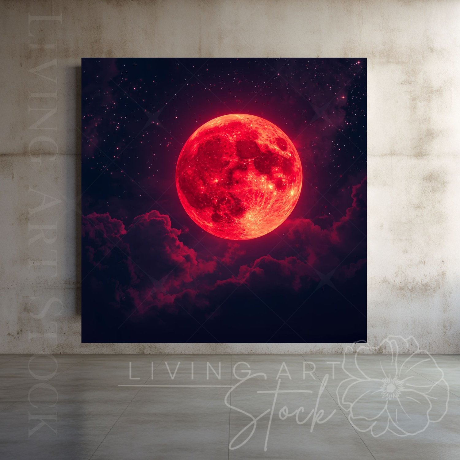 Glowing red moon galaxy phenomenon