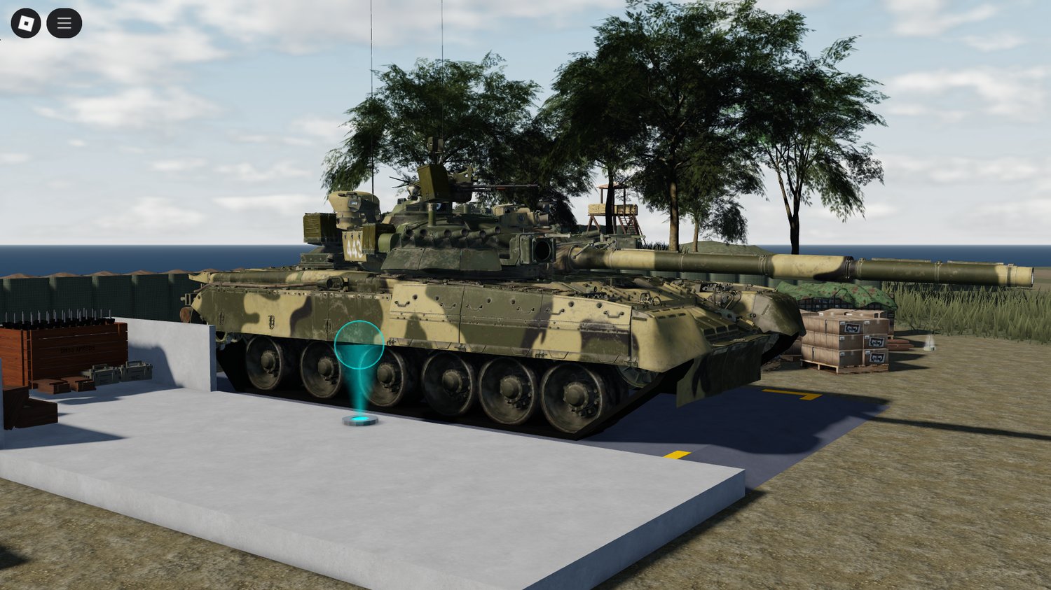 M1128 MGS Stryker armored tank with Roblox spawner UI