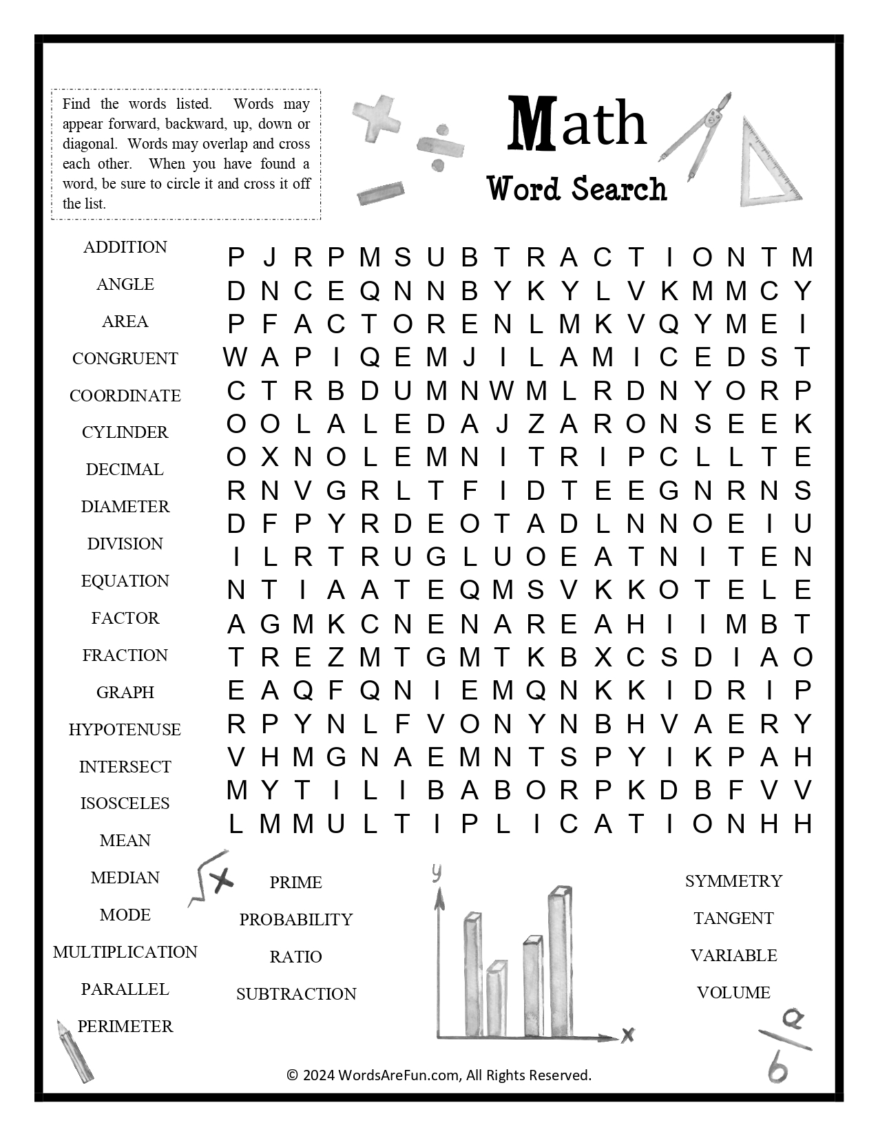 Zero Mathematics Math Word Search Printable PDF | Color & B/W Puzzle with Solutions ...