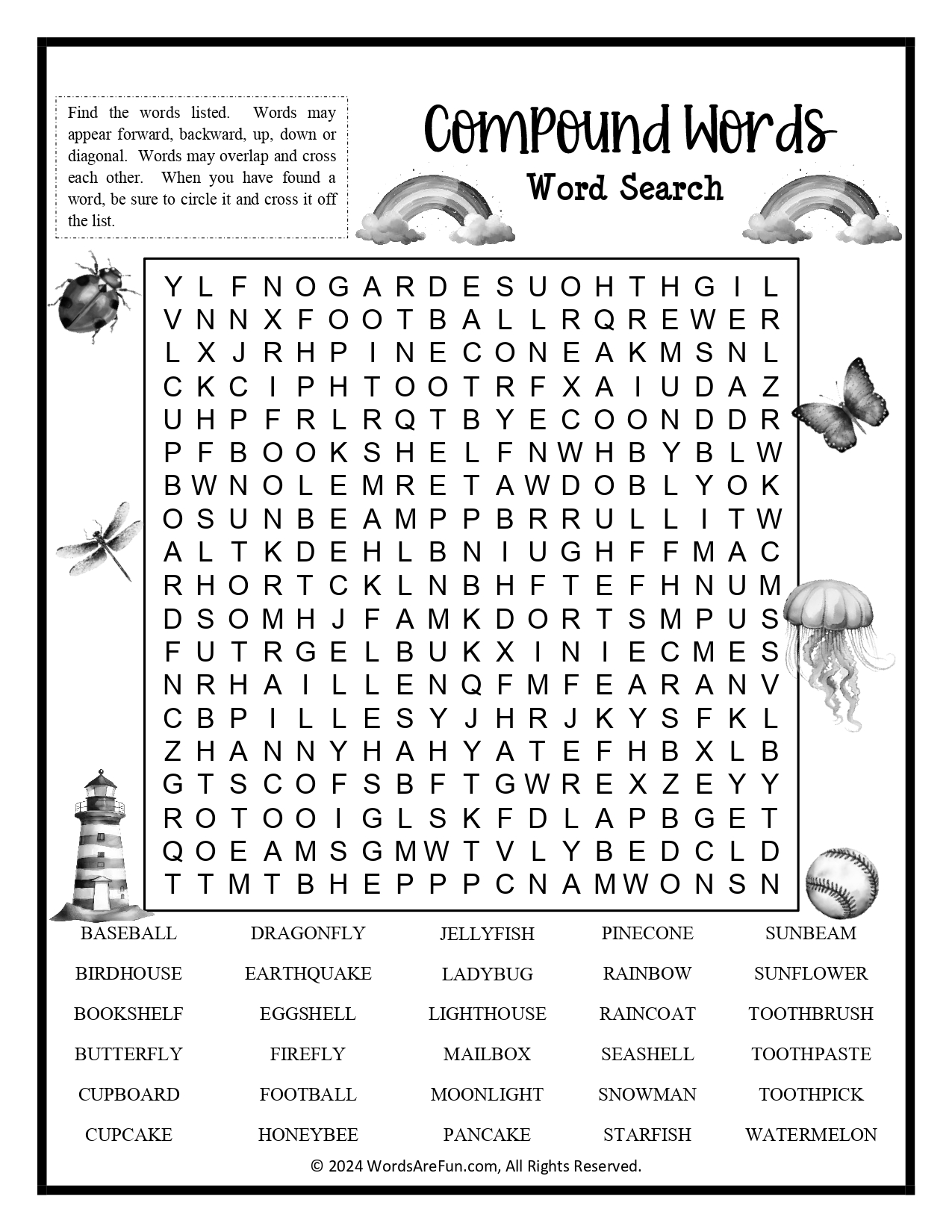 Compound Words Word Search Printable PDF | Color & B/W Puzzle with ...