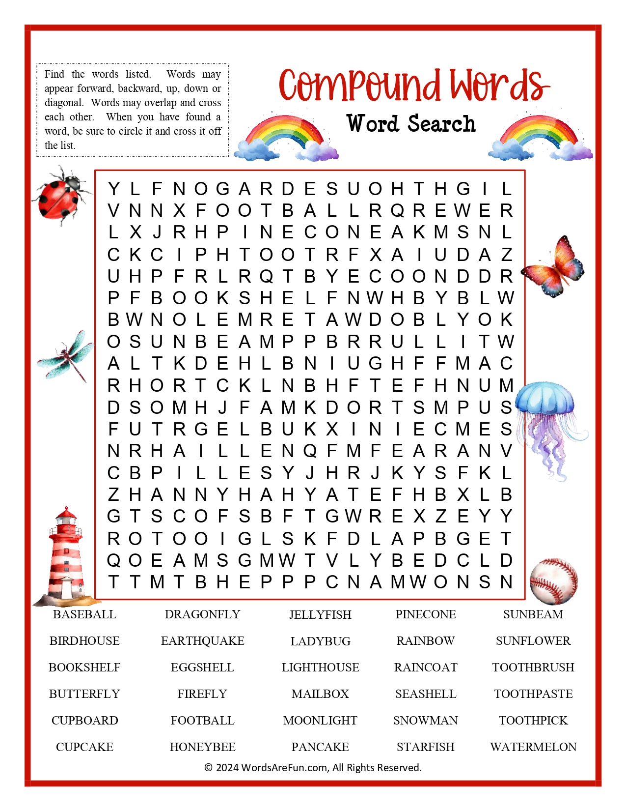 Compound Words Word Search Printable PDF | Color & B/W Puzzle with ...