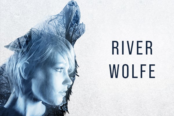 A teen girl against a forest double exposure in the silhouette of a howling wolf. Text says 
