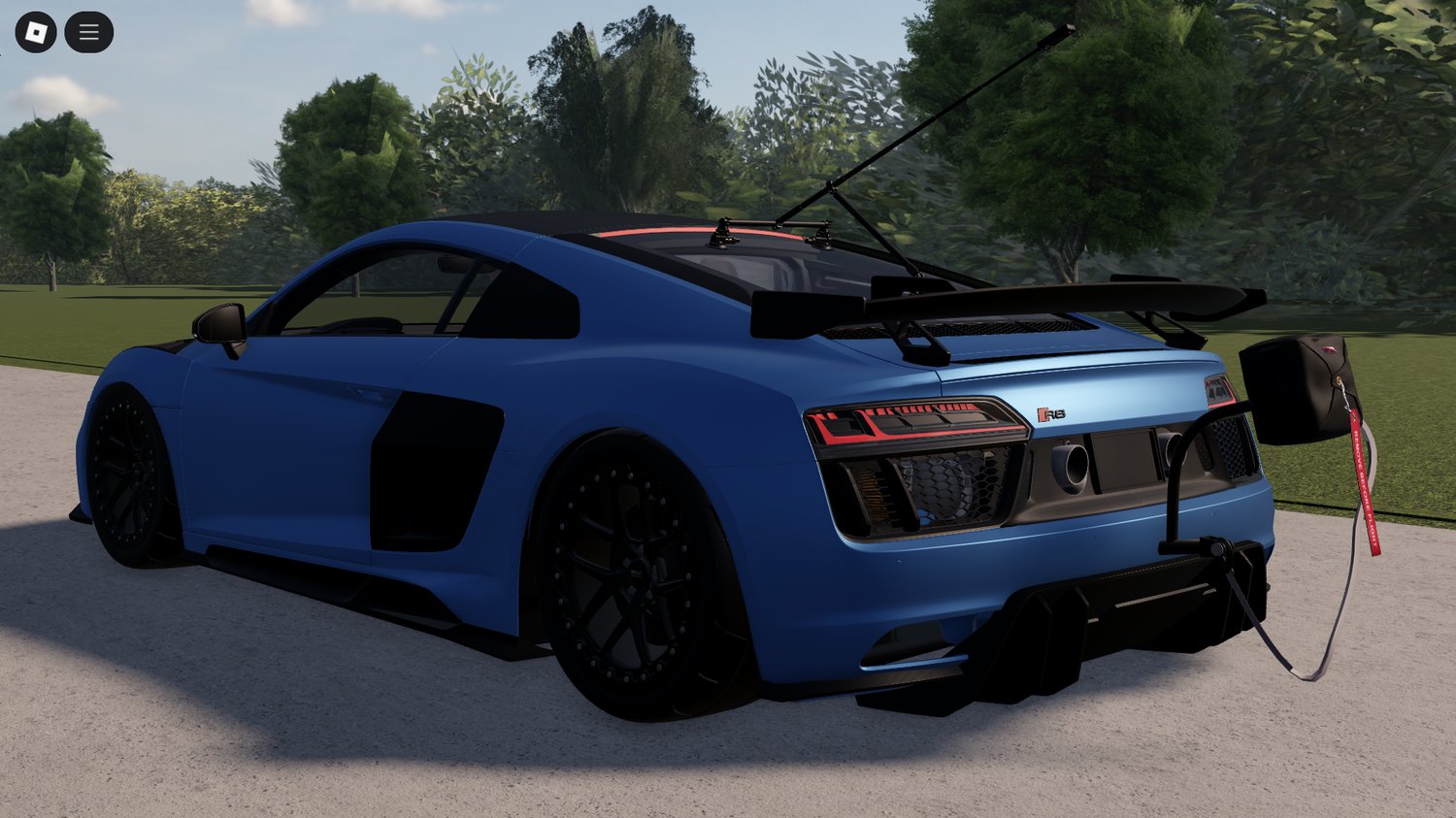 Rear of Roblox Audi R8 twin turbo with doors open