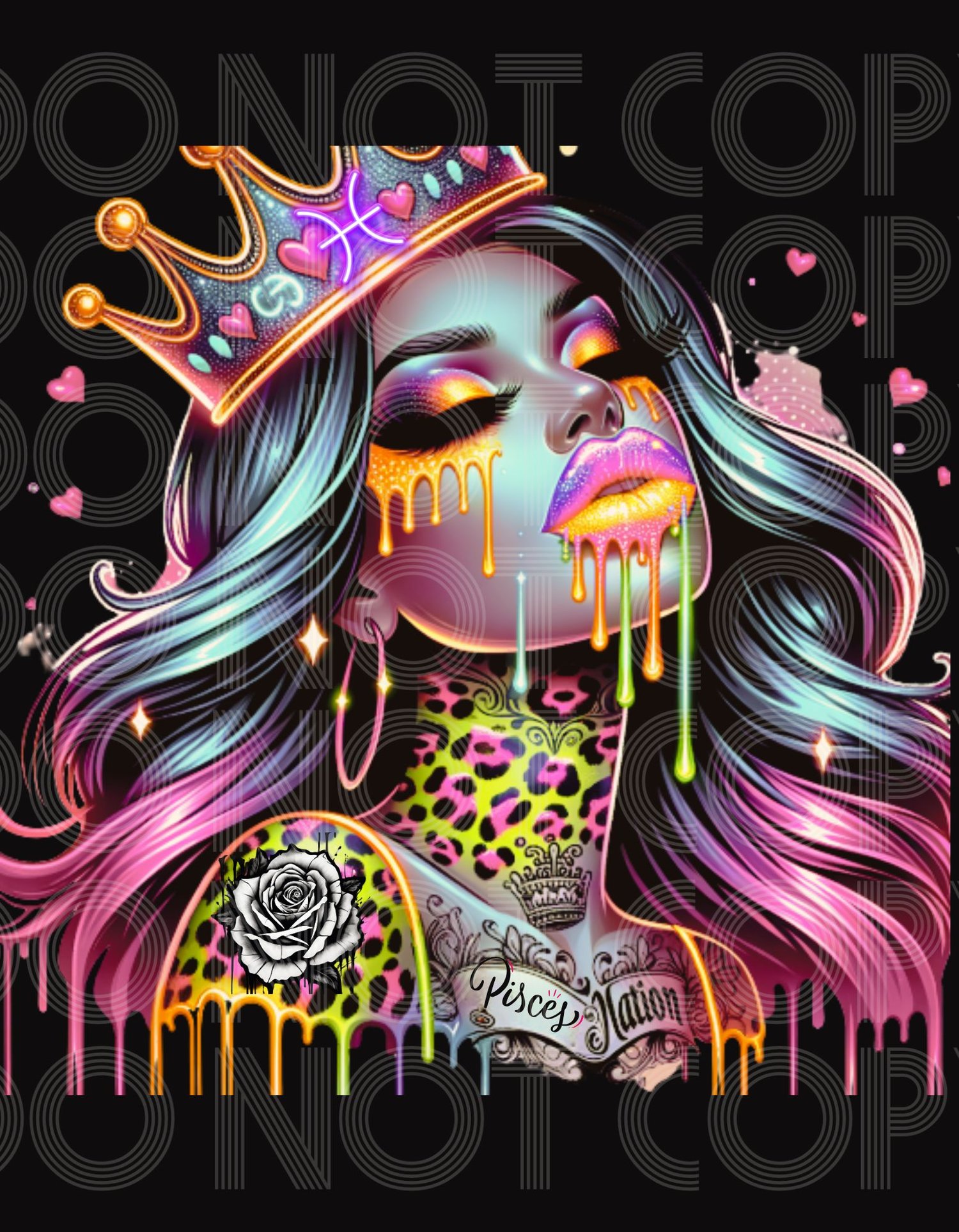 Pisces, Zodiac, Astrology, Neon, Abstract, Drip Painting, Bundle, PNG