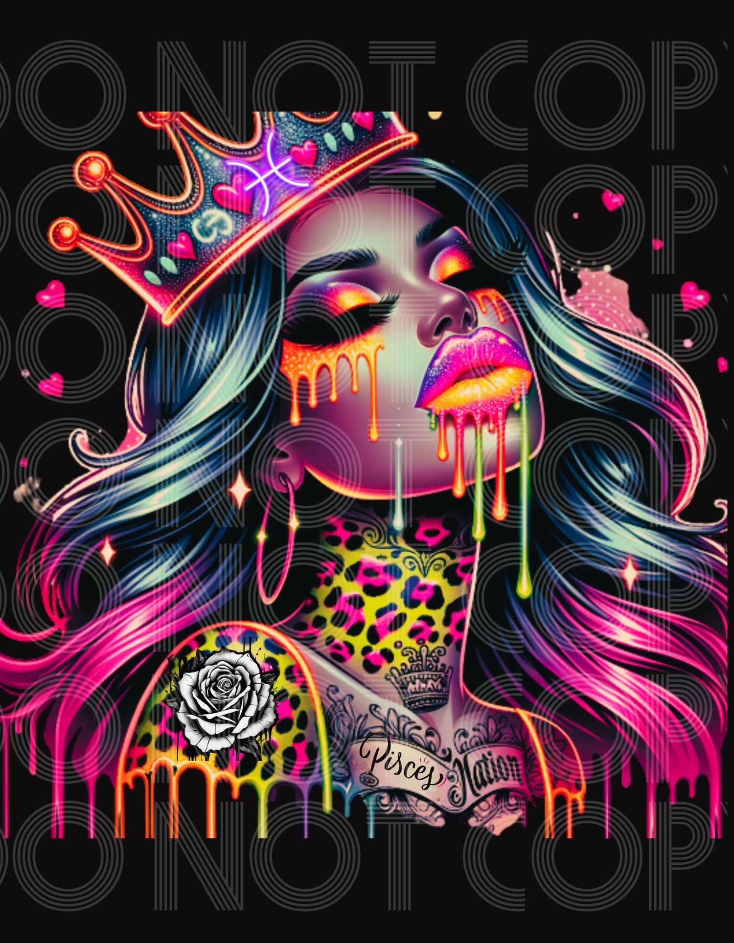 Pisces, Zodiac, Astrology, Neon, Abstract, Drip Painting, Bundle, PNG