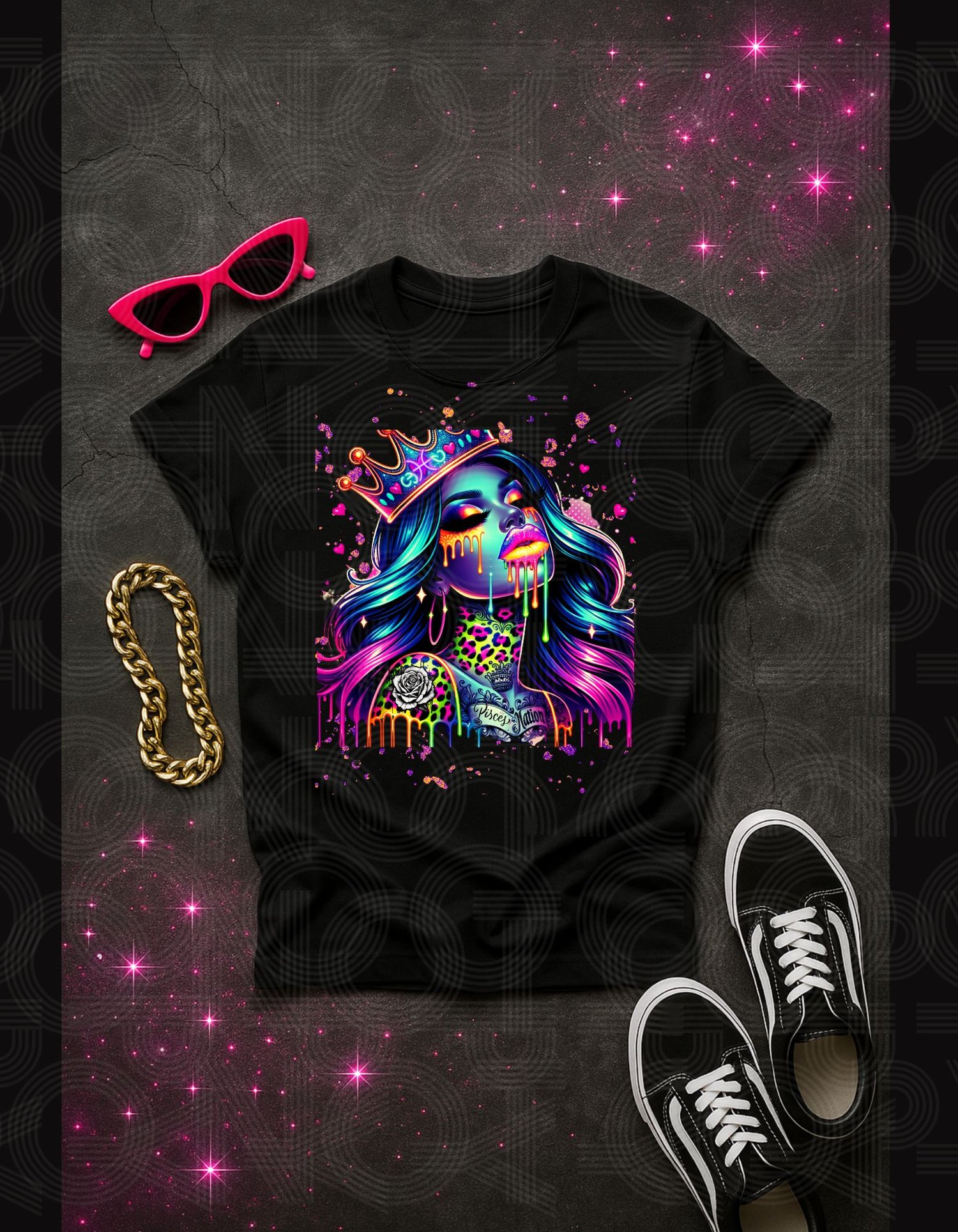 Pisces, Zodiac, Astrology, Neon, Abstract, Drip Painting, Bundle, PNG