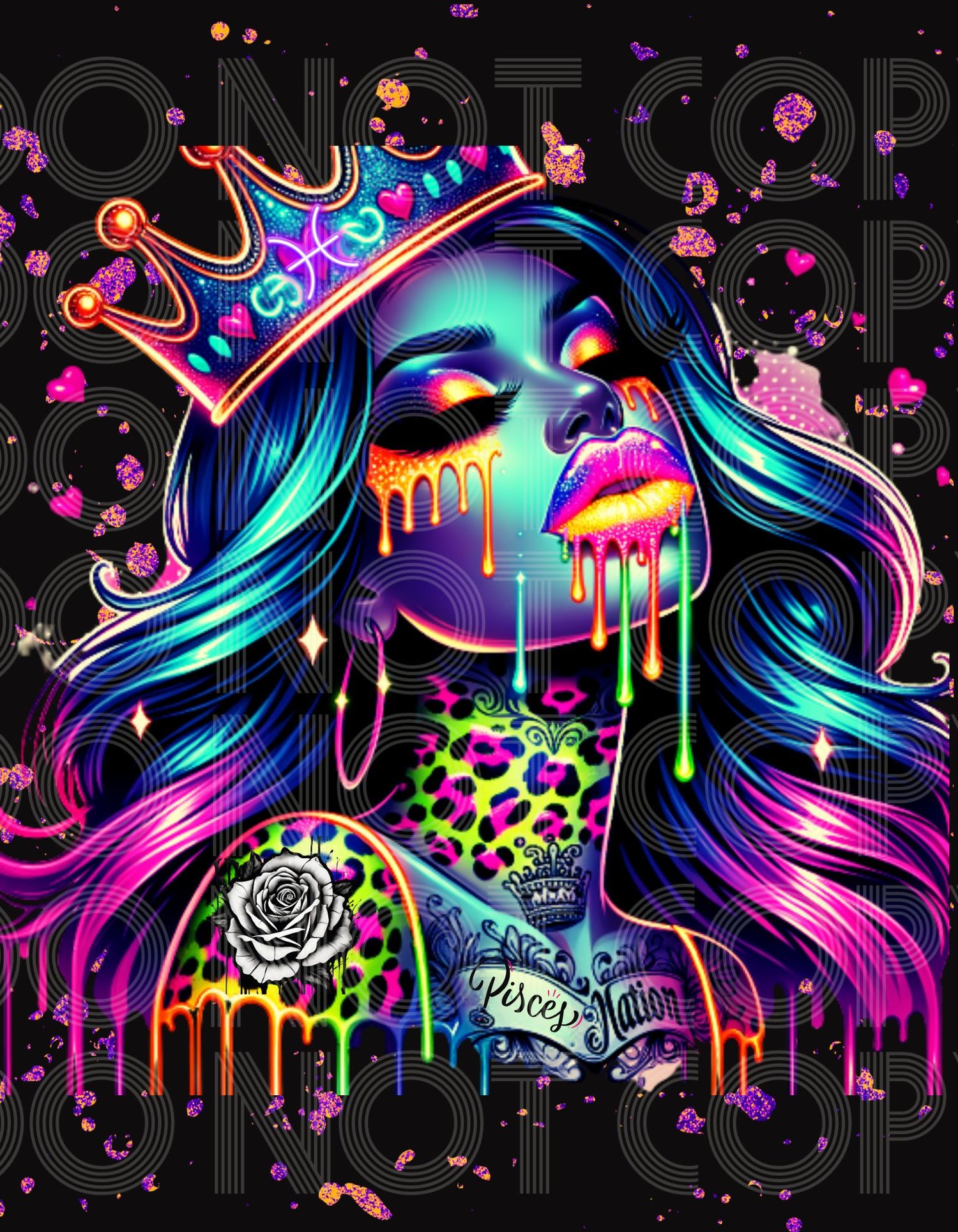 Pisces, Zodiac, Astrology, Neon, Abstract, Drip Painting, Bundle, PNG
