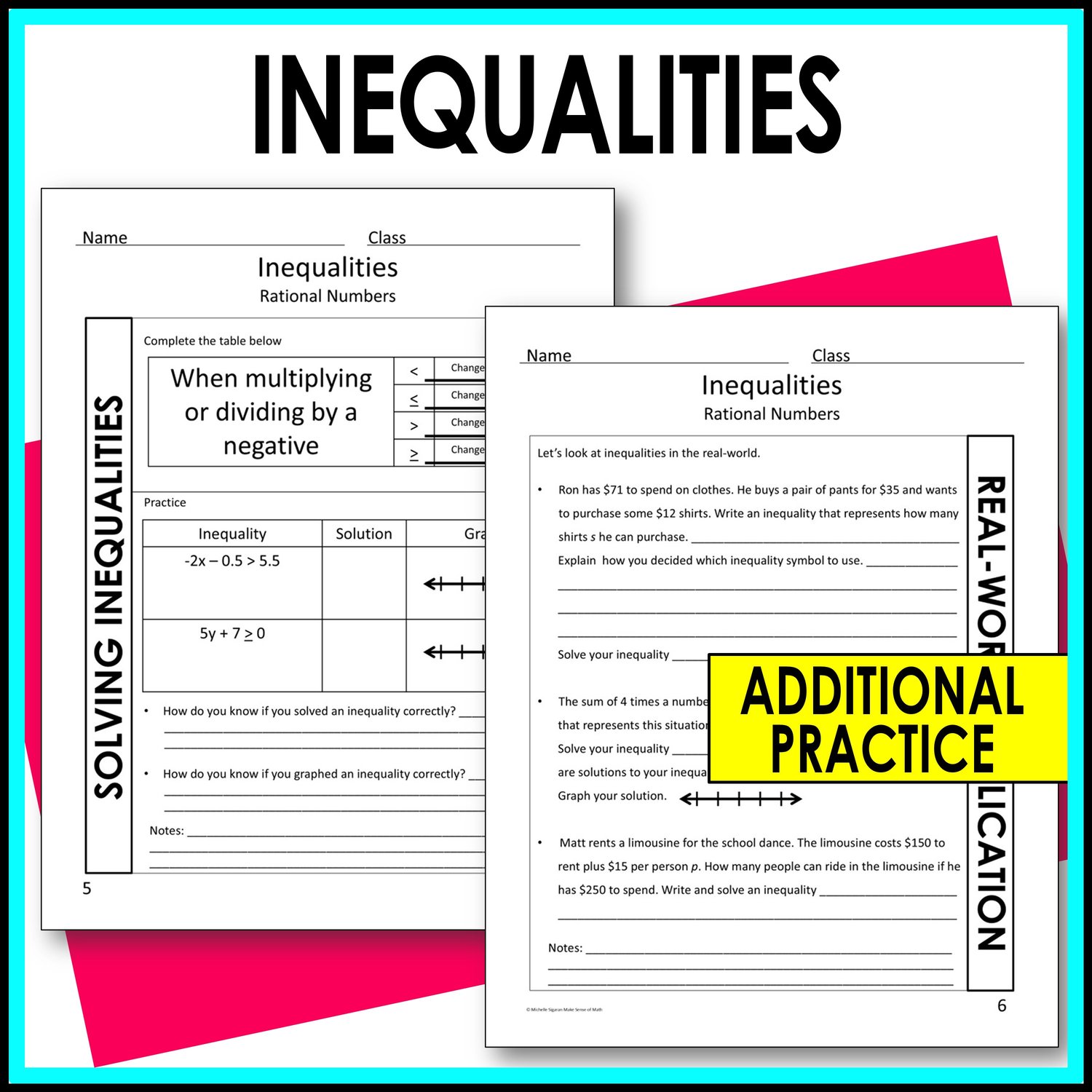 Solving Inequalities Guided Notes with Rational Numbers