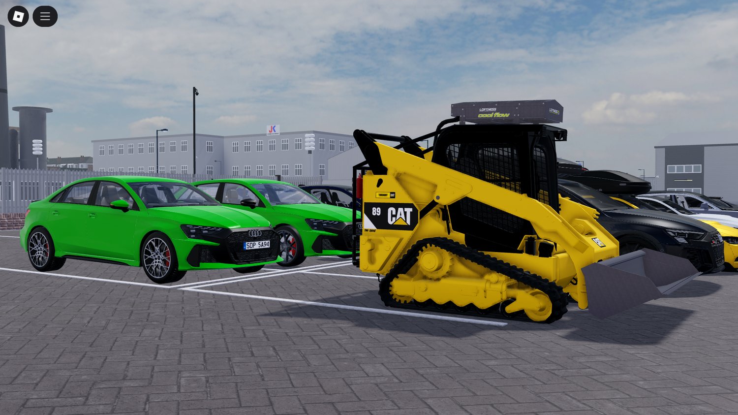 Construction lifting truck in action on a Roblox simulator map