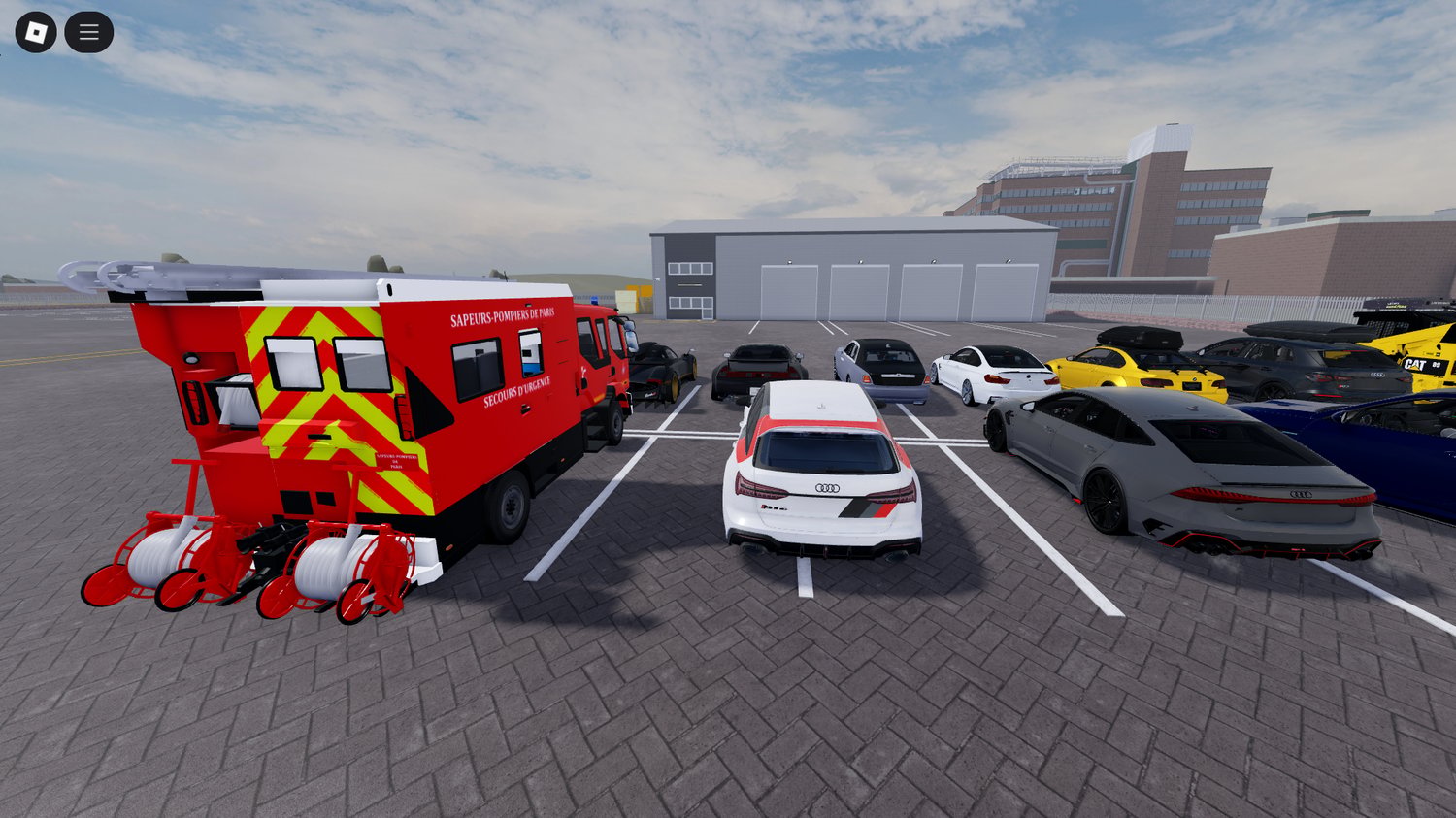 Roblox roleplay scene with vehicles featuring openable doors