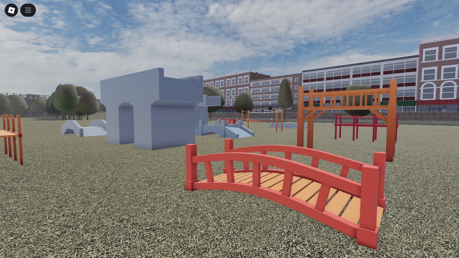 Modular bridge pieces arranged in Roblox Studio