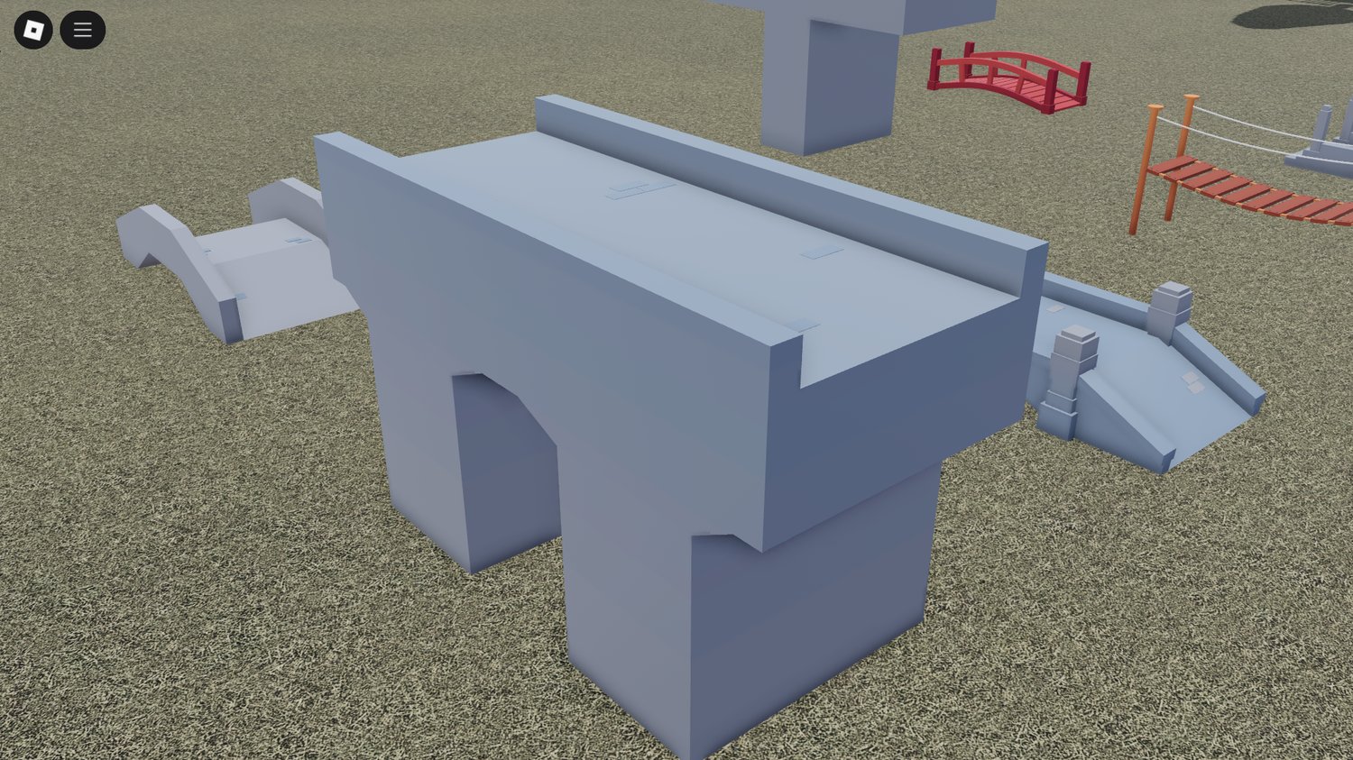 Roblox stylized bridge over grassy terrain
