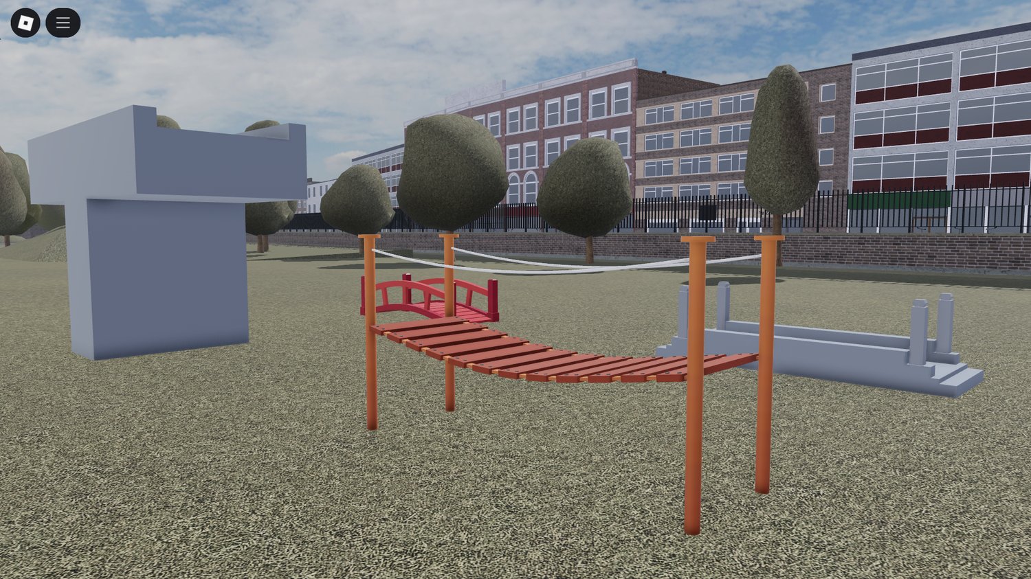Lowpoly bridge connecting two elevated Roblox cliffs