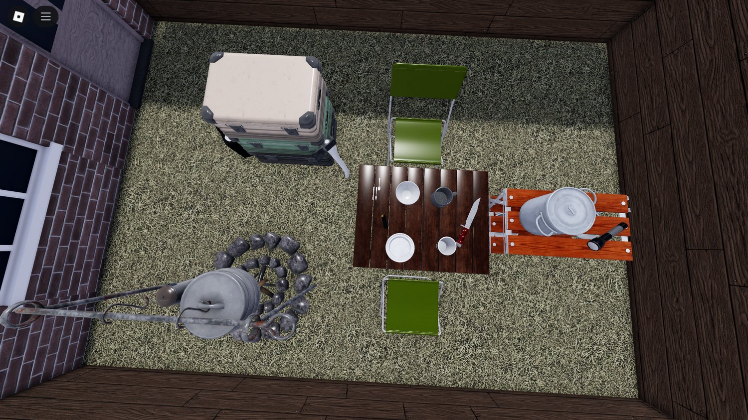 Grill and cooking equipment props in Roblox campsite