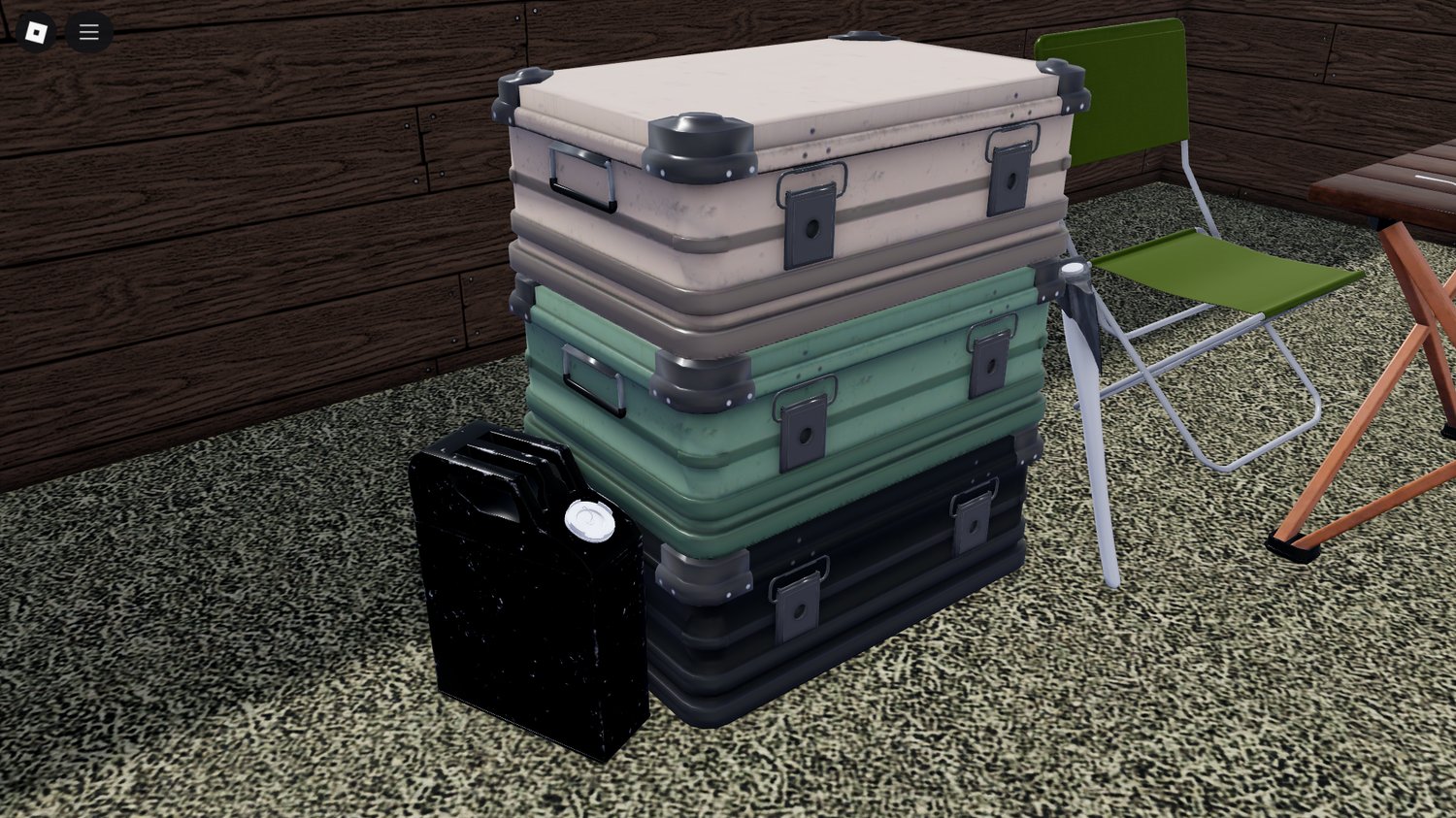Suitcases and camping gear arranged for Roblox map