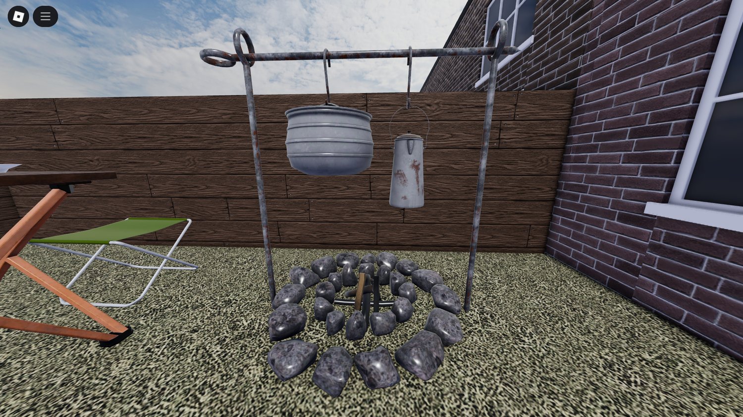 Overhead view of Roblox campsite props layout
