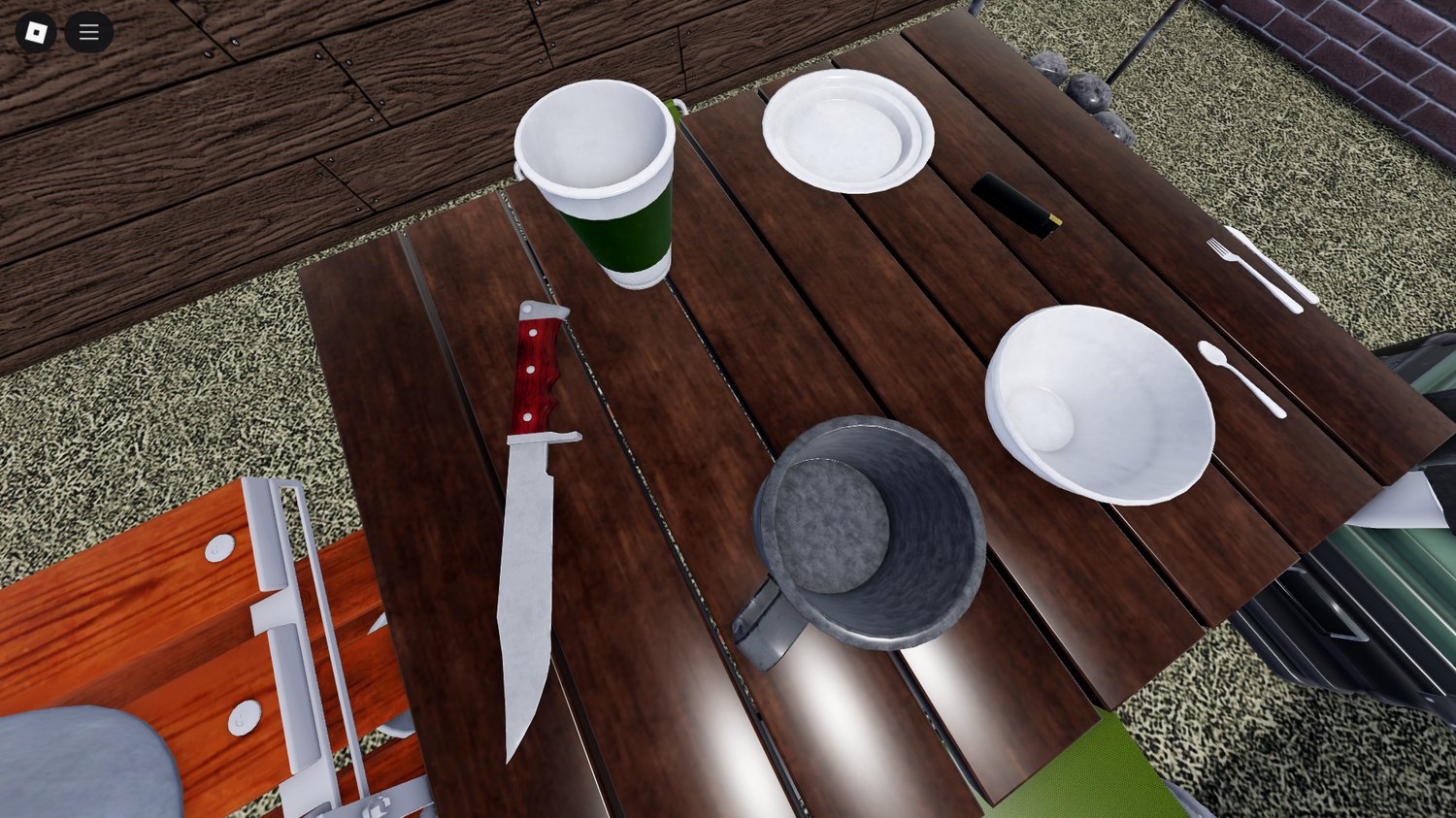 Roleplay-ready campsite with cooking and seating equipment