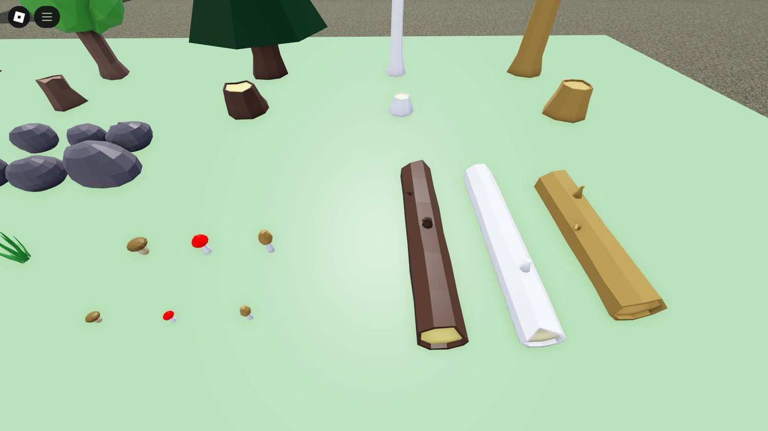 Overhead view of Roblox lowpoly nature pack in Studio