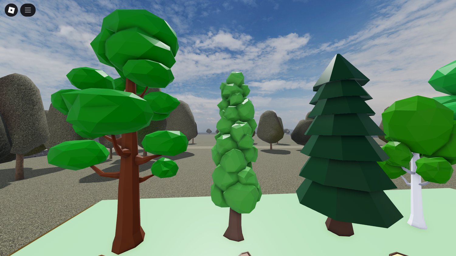 Modular terrain pieces arranged in a Roblox map