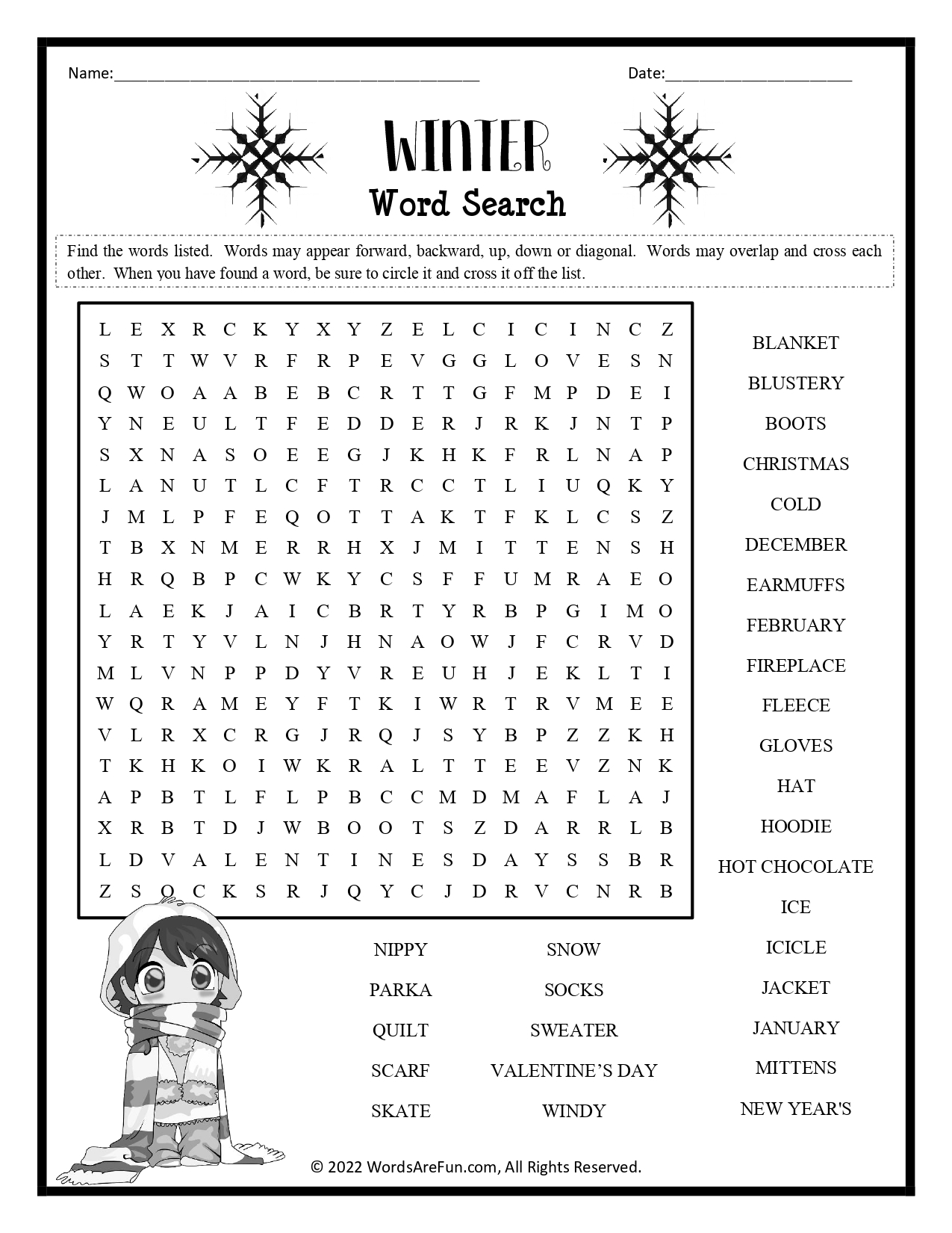 FREE Winter Word Search Puzzle | Fun Printable Activity for Kids Grades 2–5