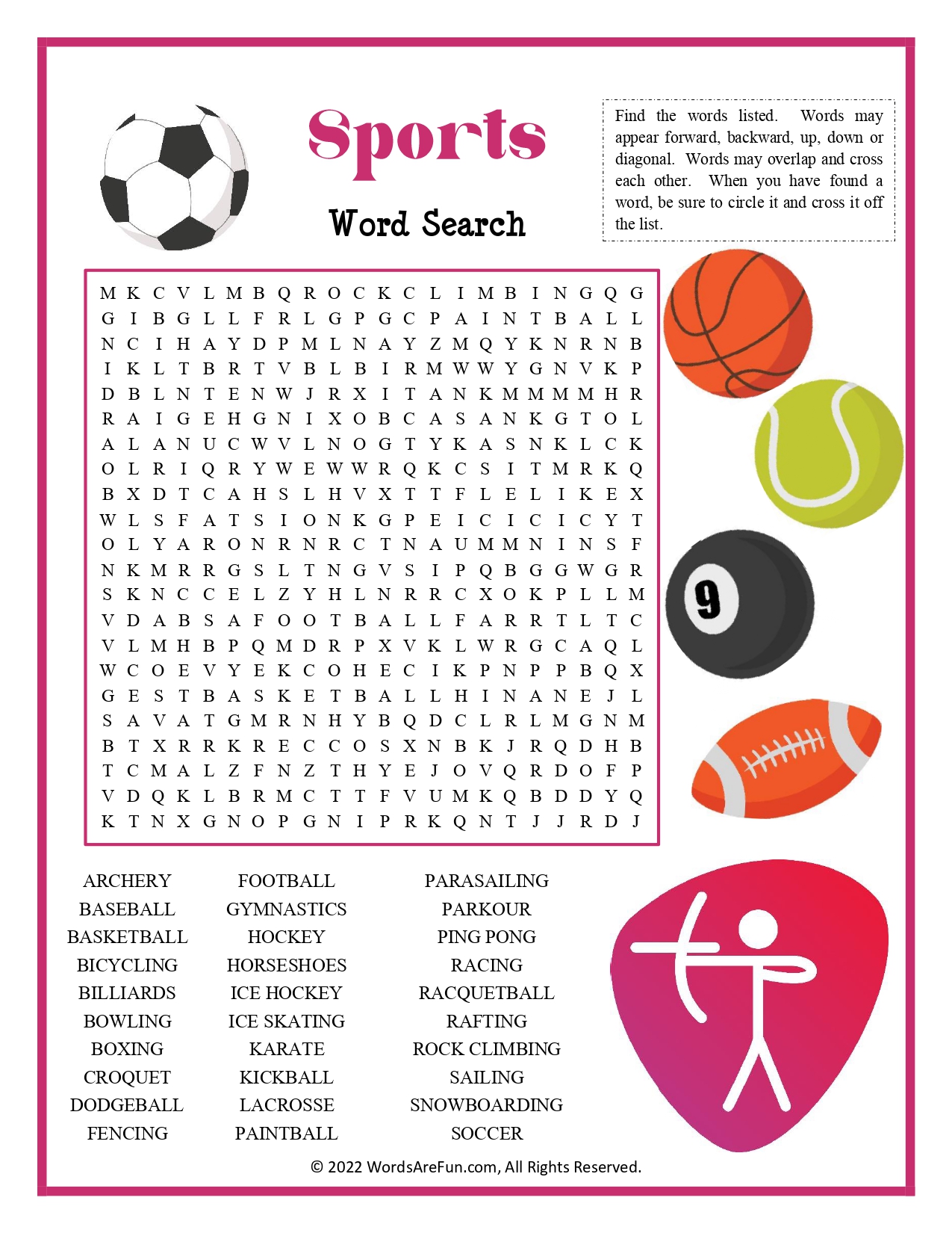 FREE Sports Word Search Puzzle | Printable Physical Education Activity ...