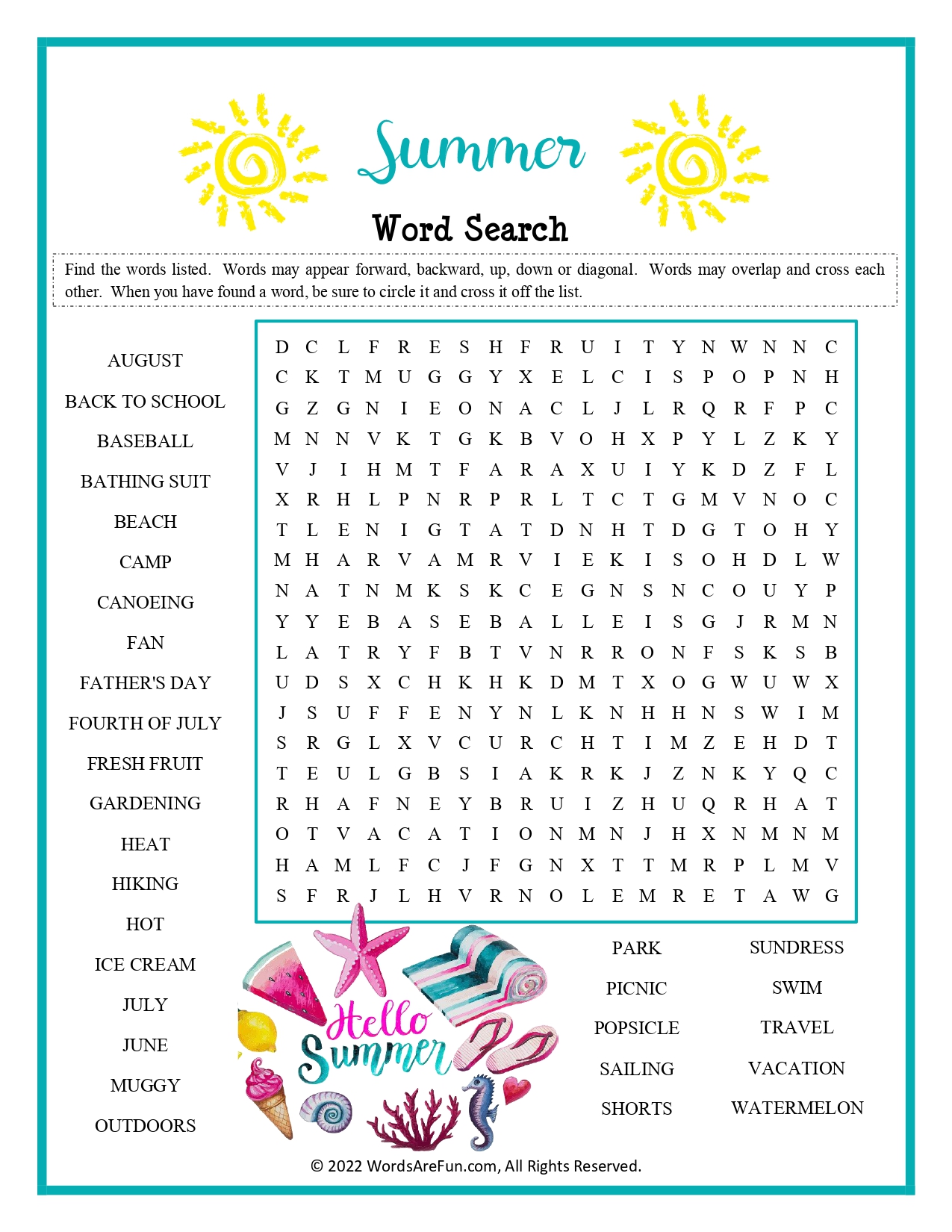Free Summer Word Search Puzzle | Fun Printable Activity for Kids ...