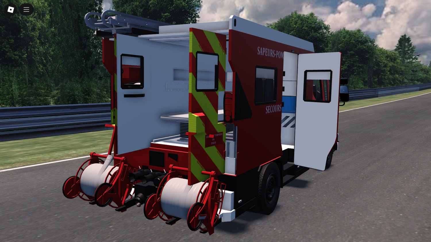 Firetruck cruising Roblox city streets