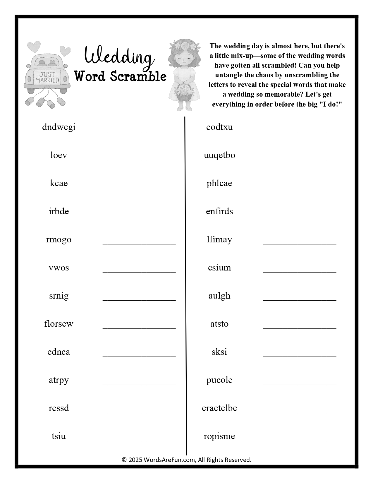 Wedding Word Scramble Puzzle | Printable Bridal Shower & Party Game PDF Wedding Word Scramble Puzzle | Printable Bridal Shower & Party Game PDF