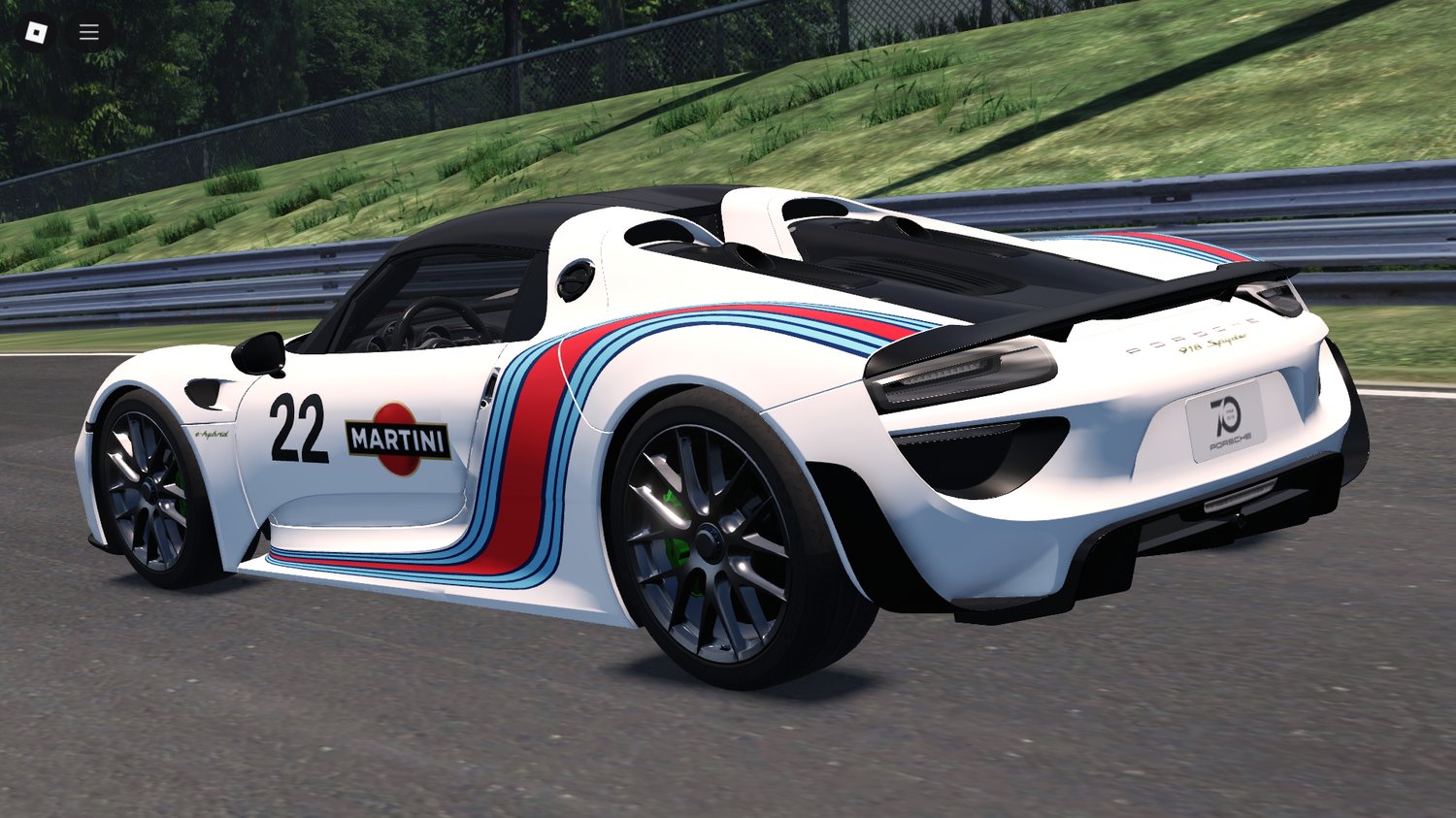 Rear view of 918 Spyder hypercar in Roblox