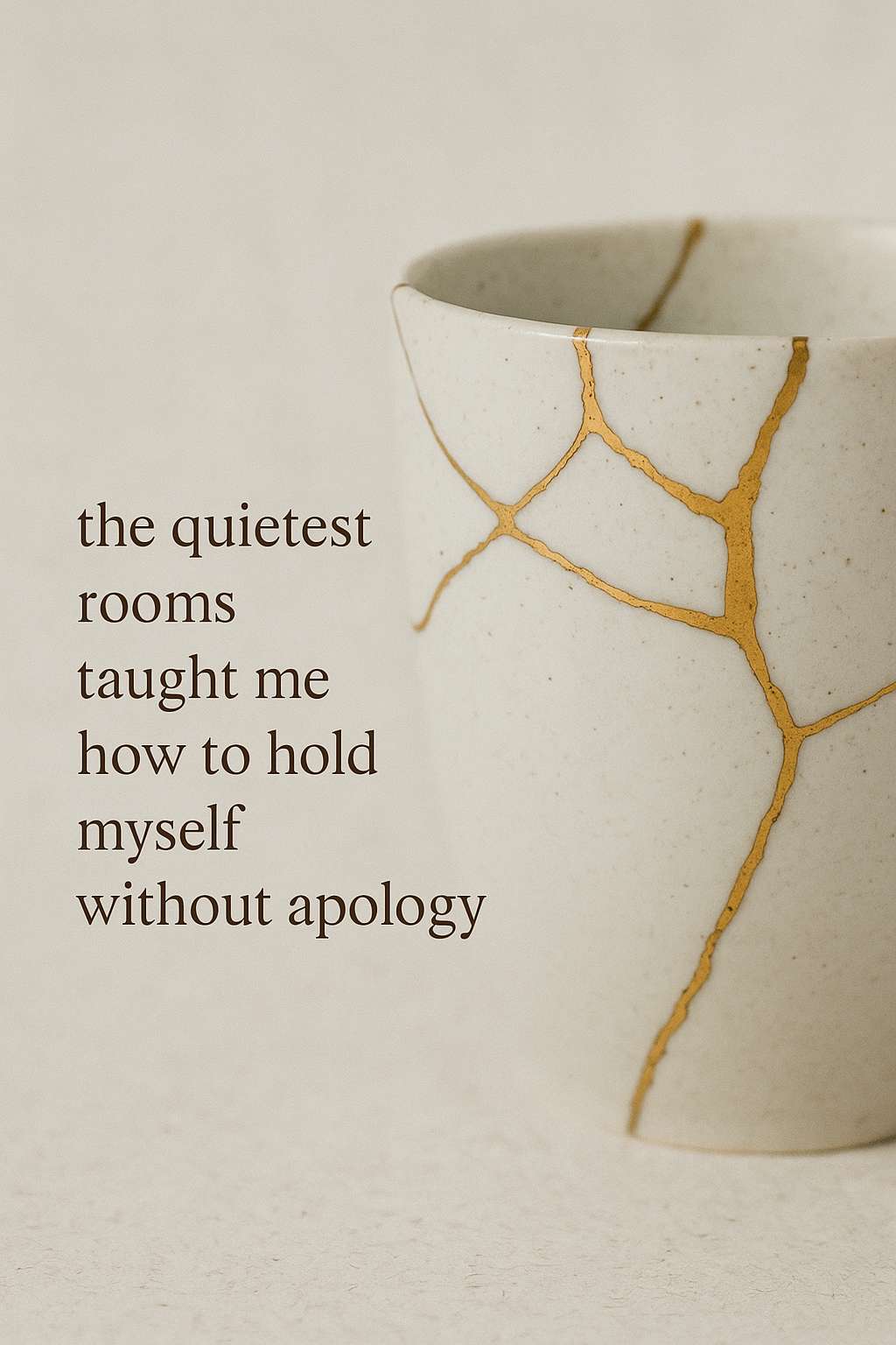 The quietest rooms taught me how to hold myself without apology quote wabi sabi gold and cream mug