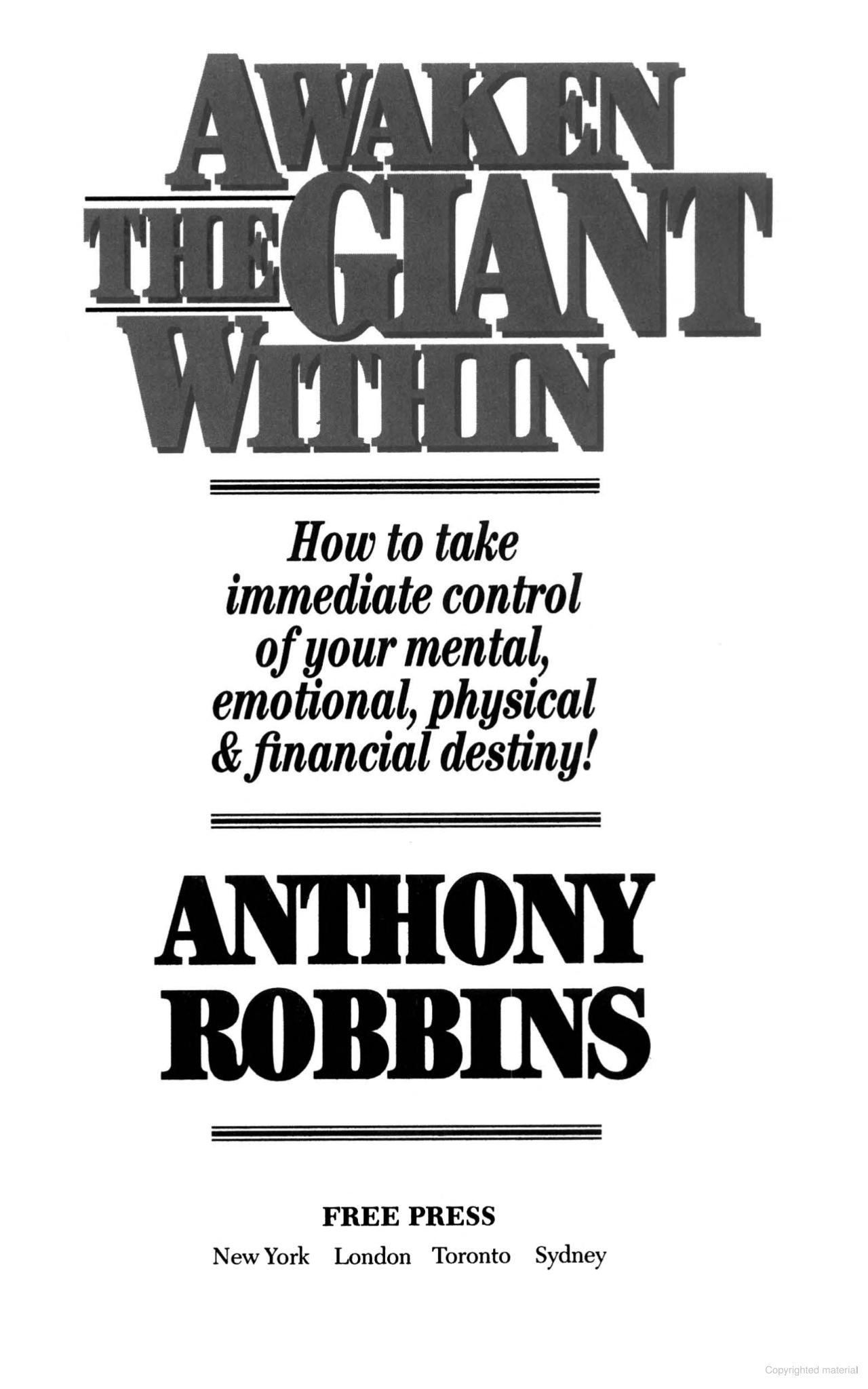 Awaken the Giant Within, mental, emotional, physical, financial destiny
