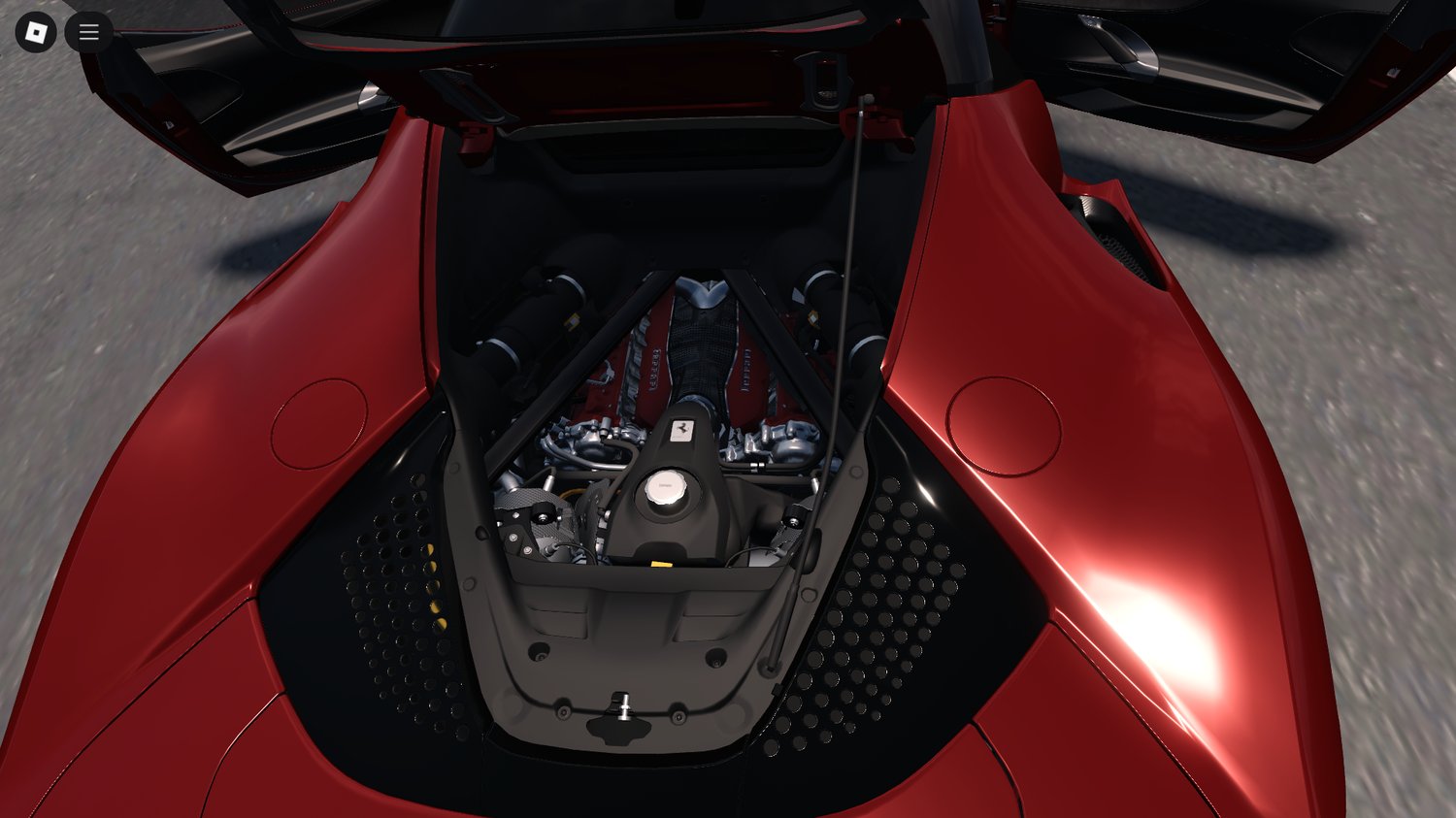 Roblox Ferrari SF90 parked in luxury garage