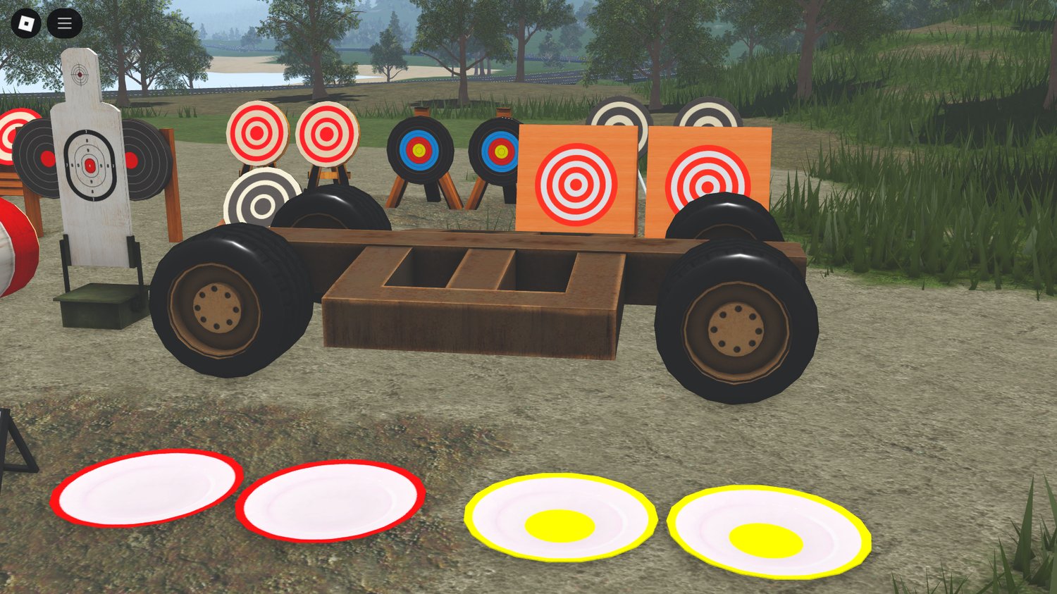 Vases and bags as shooting targets