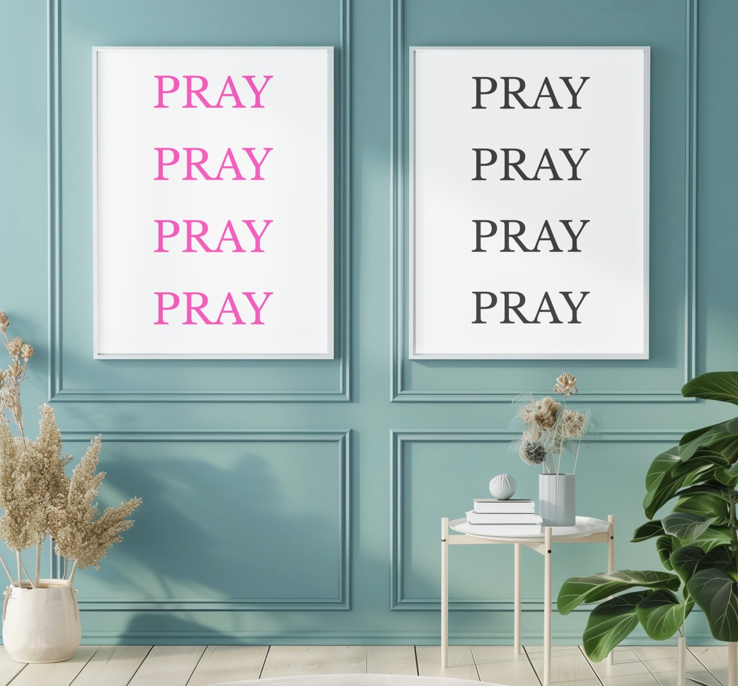 Pray Wall Art Set of 2 | Minimalist Christian Printable Decor in Pink ...